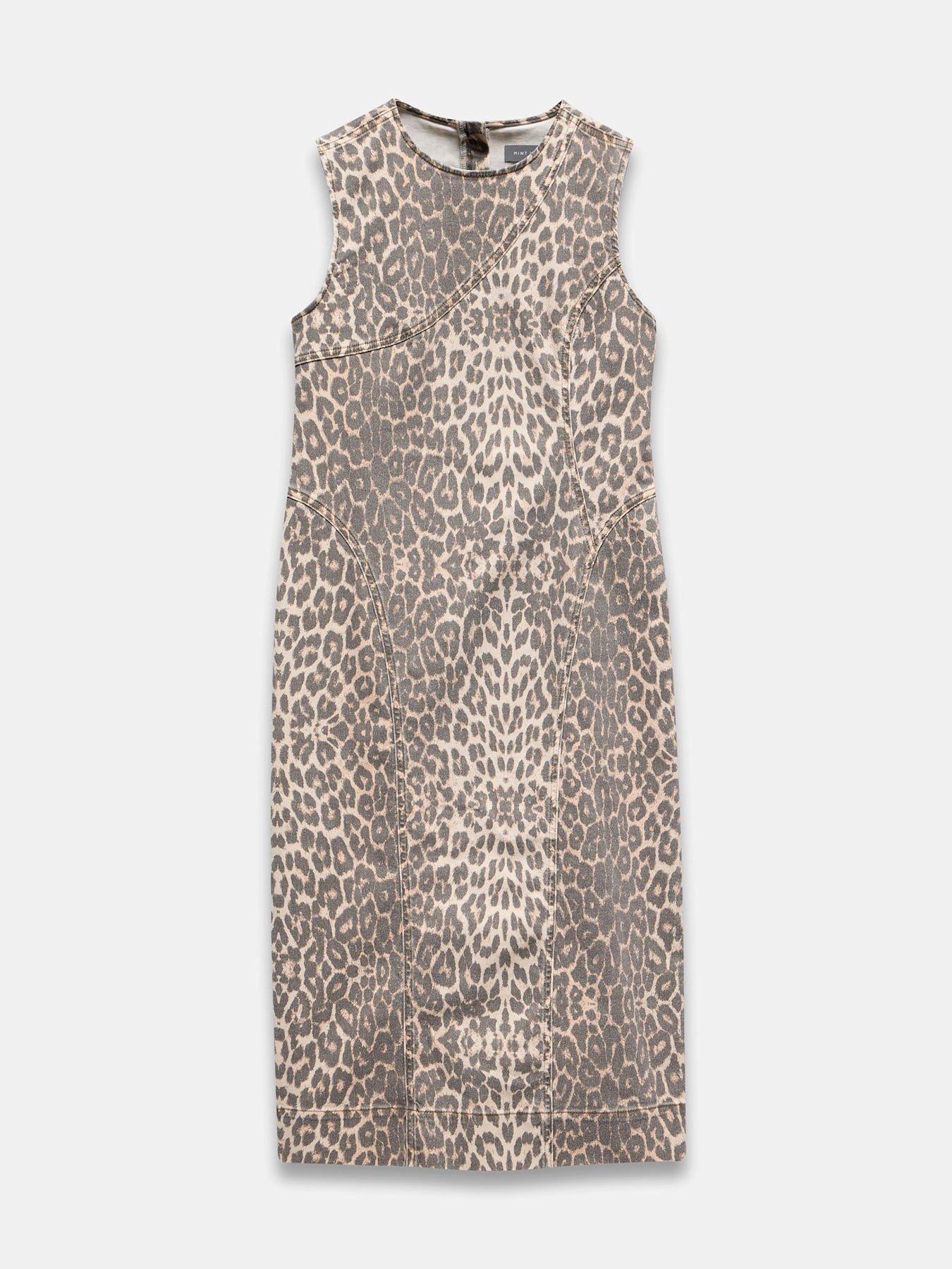 Mint Velvet Leopard Print Denim Column Dress Beige Very