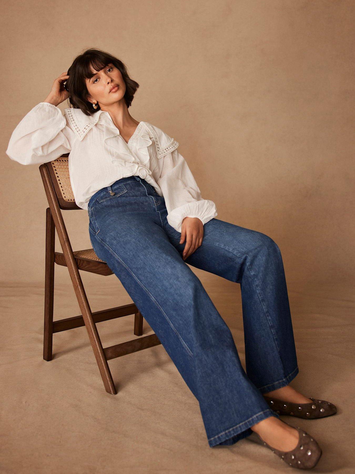 undefined Mid Indigo Palazzo Wide Jeans - Blue