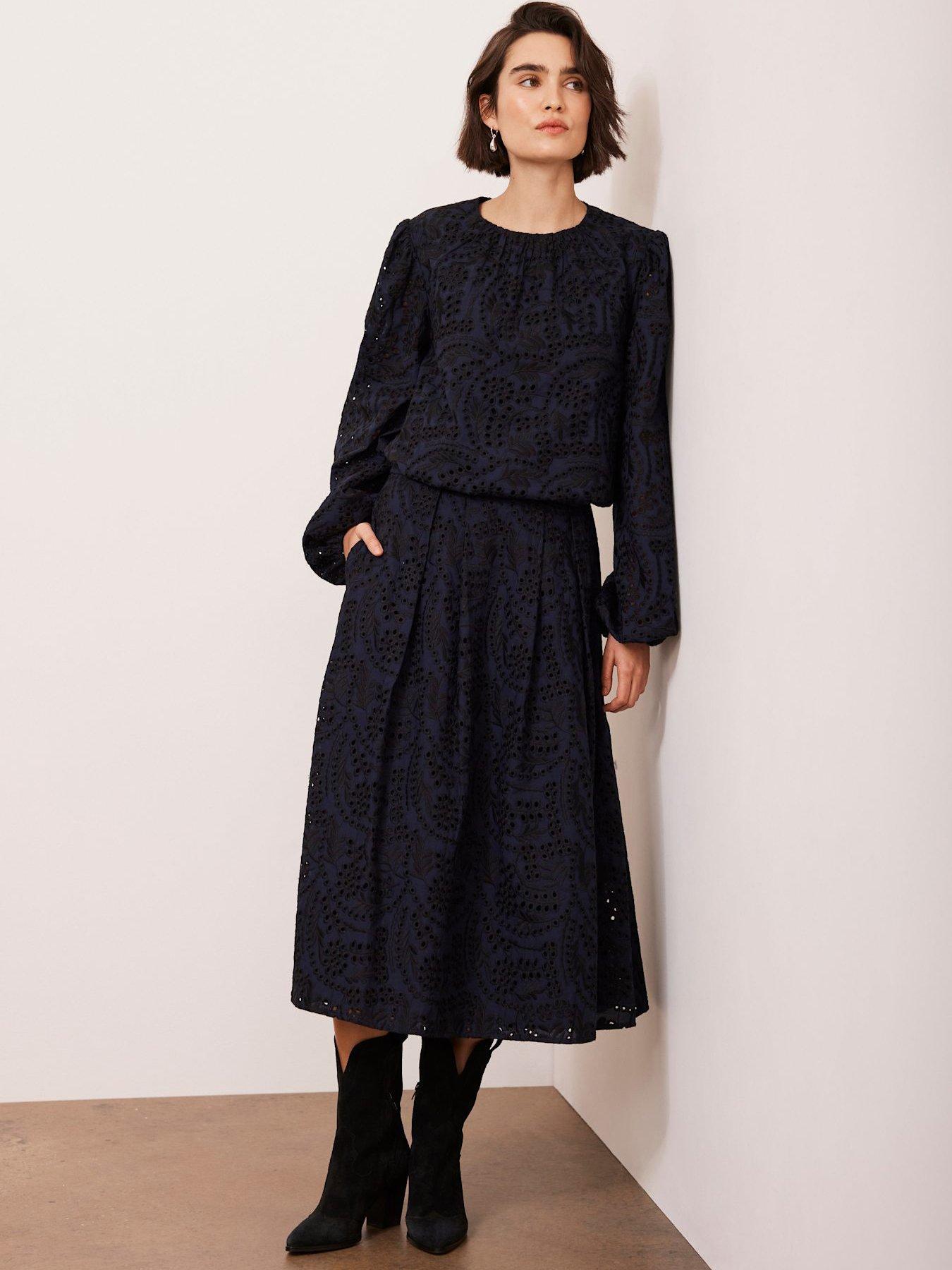 undefined Broderie Midi Skirt - Navy