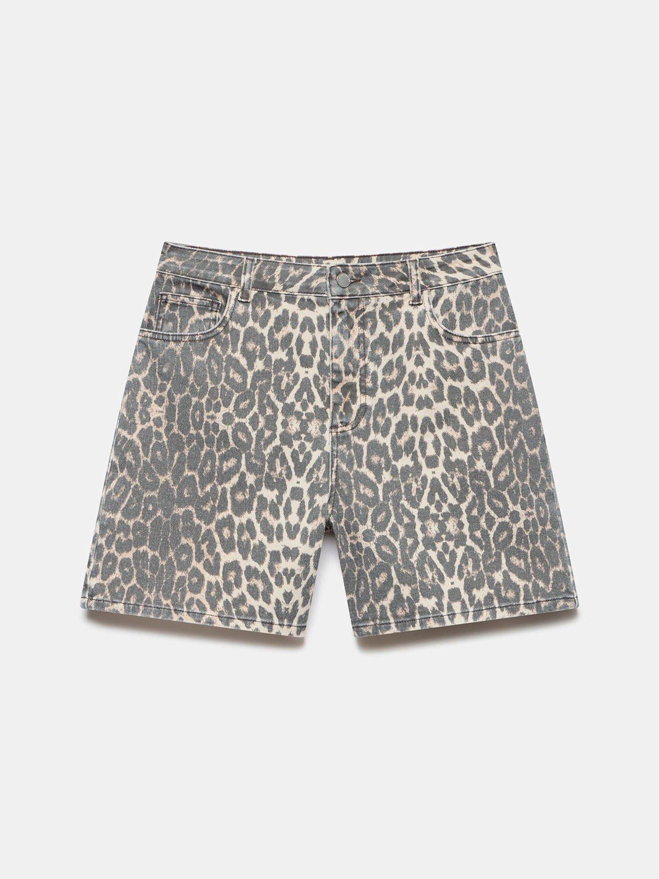 Mint Velvet Neutral Leopard Print Denim Shorts - Beige | Very
