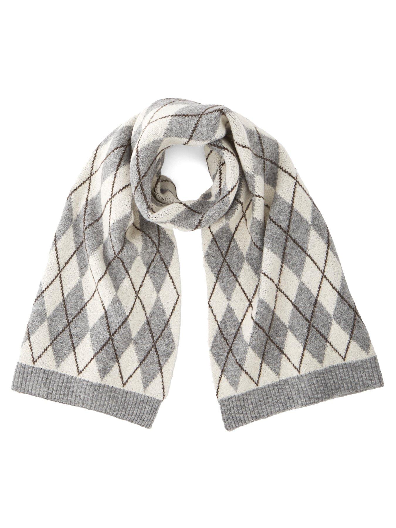 The Very Collection Knitted Argyle Scarf With Wool - Grey