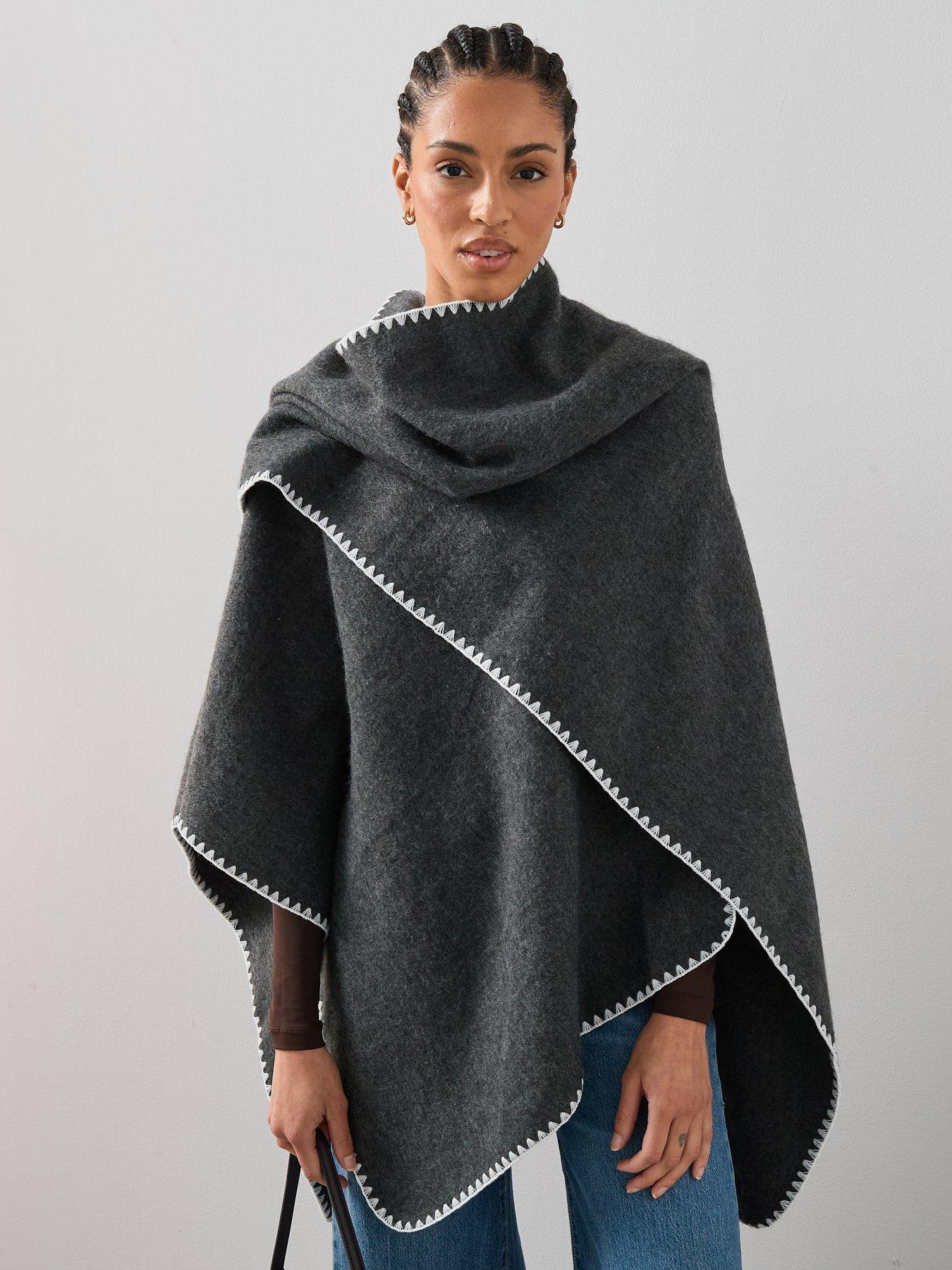 Image 1 of 7 of The Very Collection Blanket Trim Colour Block Wrap - Grey