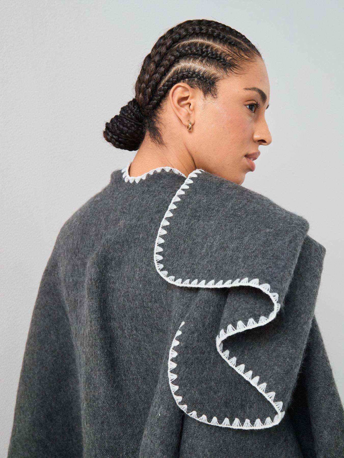 Image 6 of 7 of The Very Collection Blanket Trim Colour Block Wrap - Grey