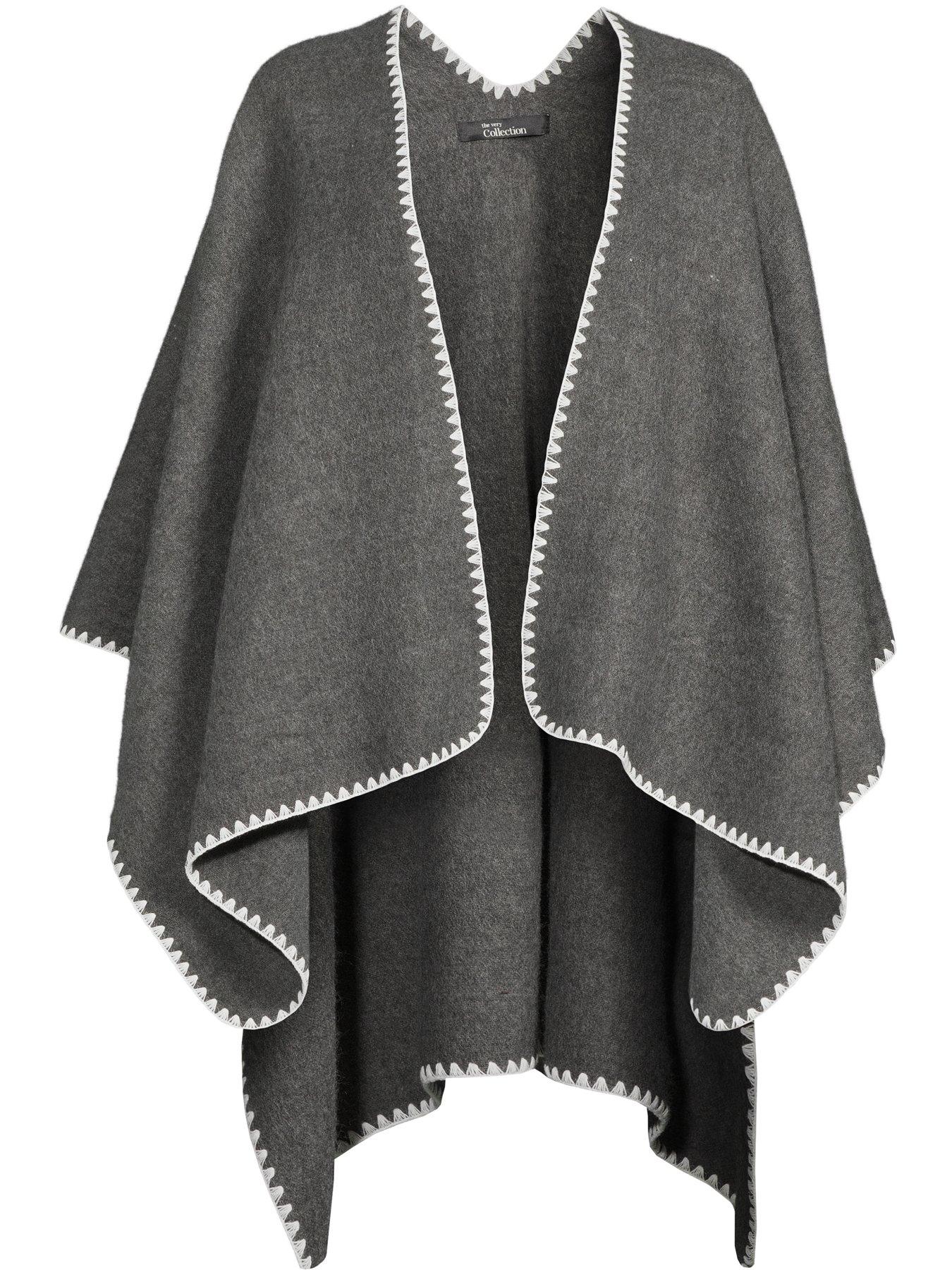 Image 7 of 7 of The Very Collection Blanket Trim Colour Block Wrap - Grey