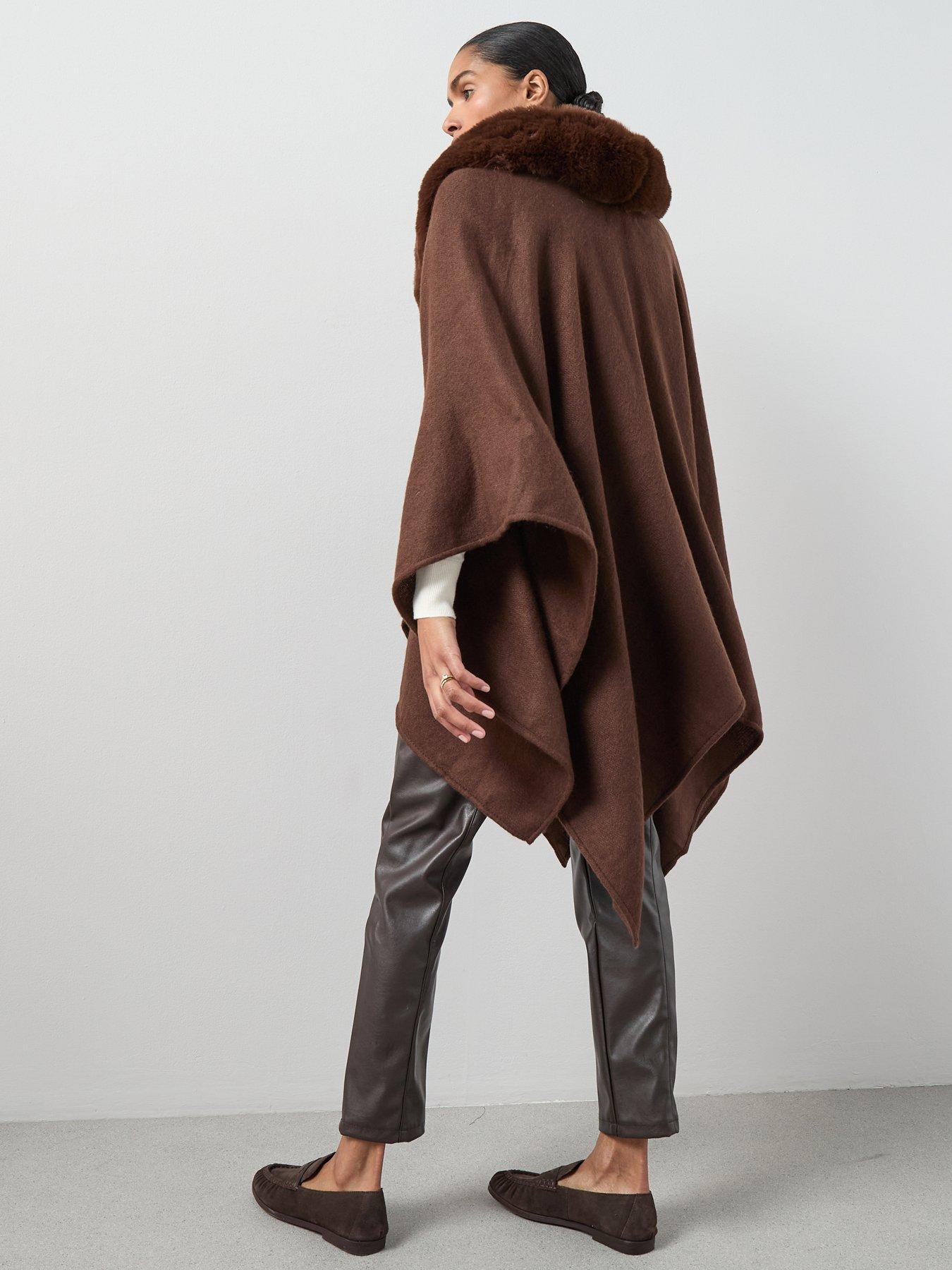Image 2 of 7 of The Very Collection Faux Fur Trim Wrap - Brown