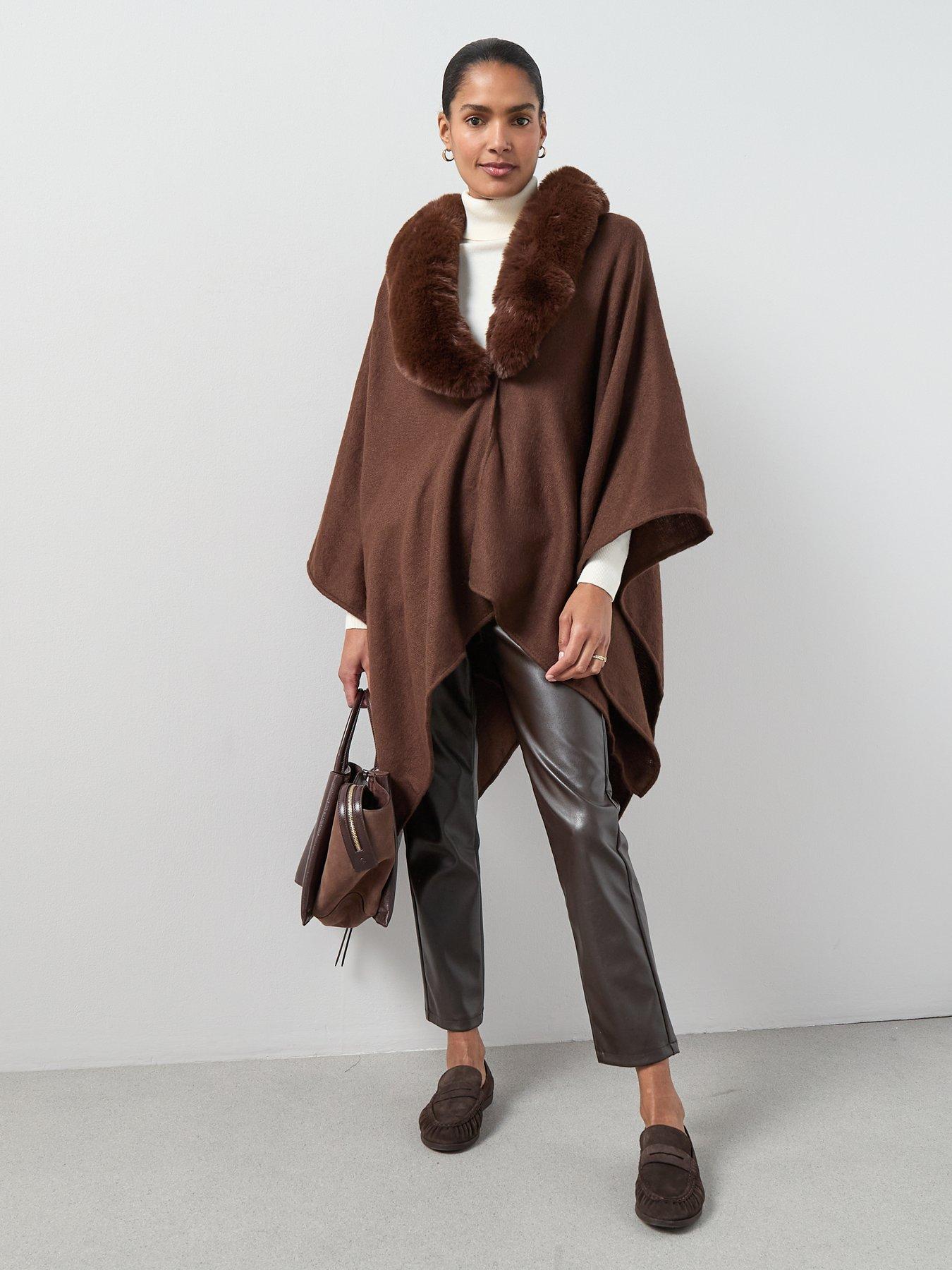 Image 3 of 7 of The Very Collection Faux Fur Trim Wrap - Brown