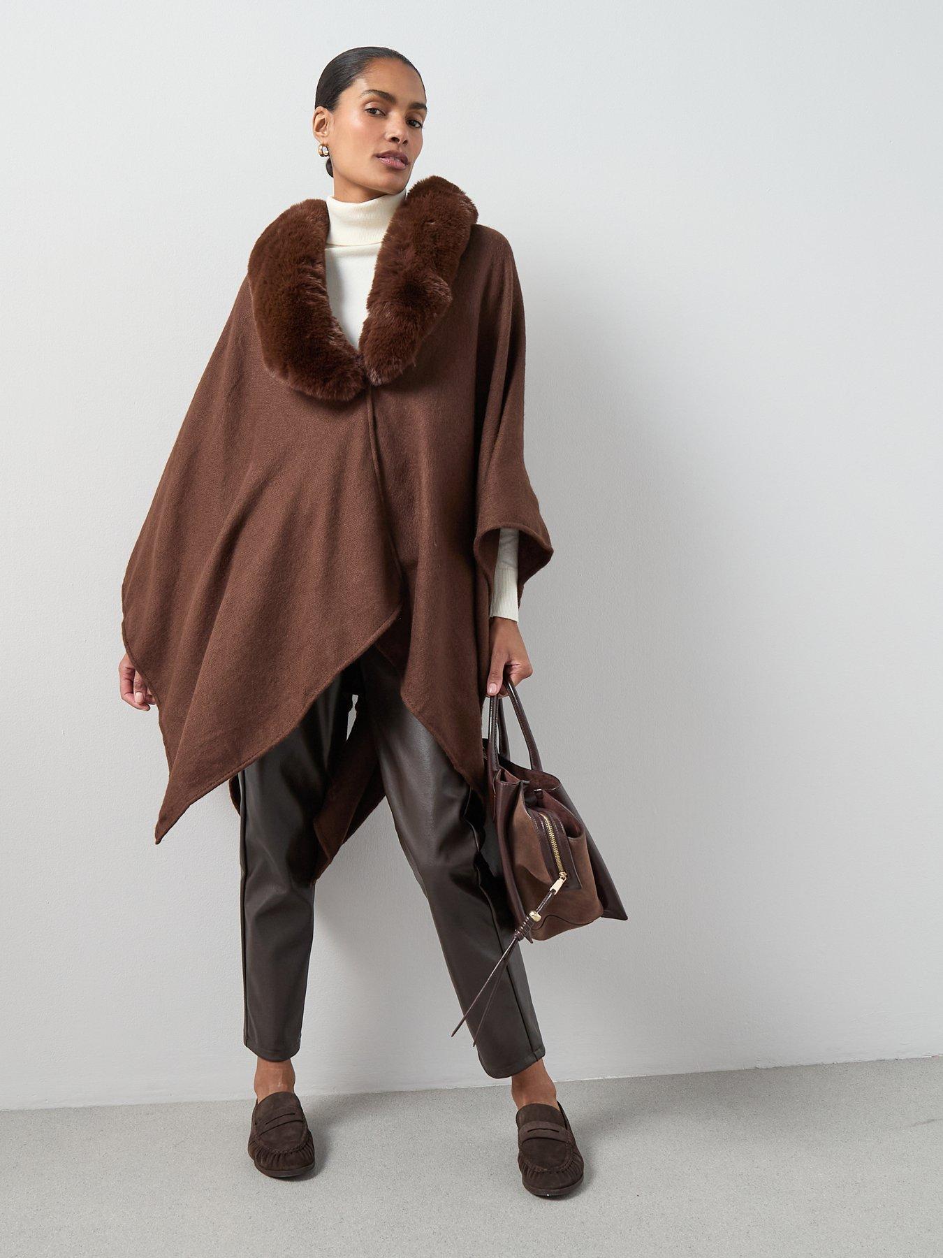 Image 6 of 7 of The Very Collection Faux Fur Trim Wrap - Brown