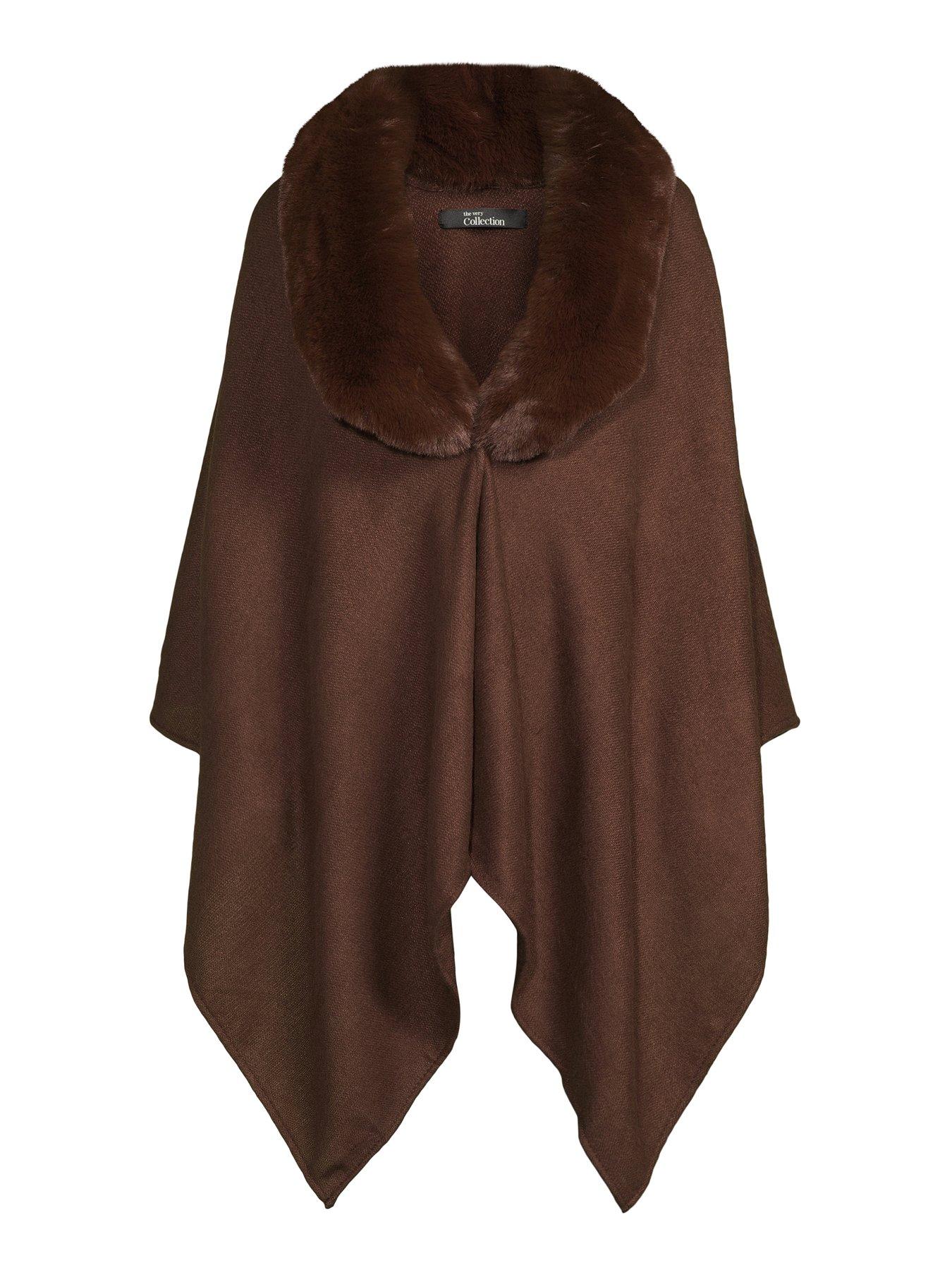 Image 7 of 7 of The Very Collection Faux Fur Trim Wrap - Brown