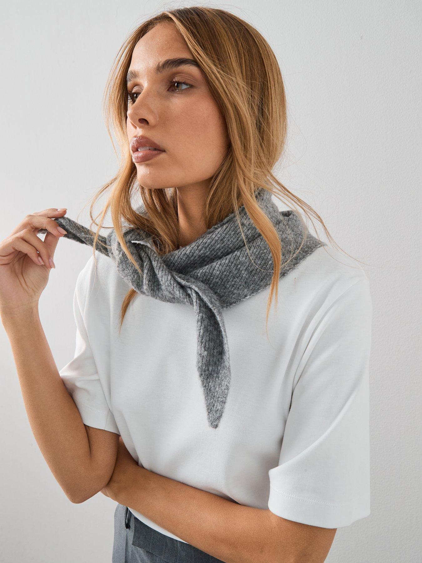 The Very Collection Knitted Ribbed Triangle Scarf With Wool - Grey