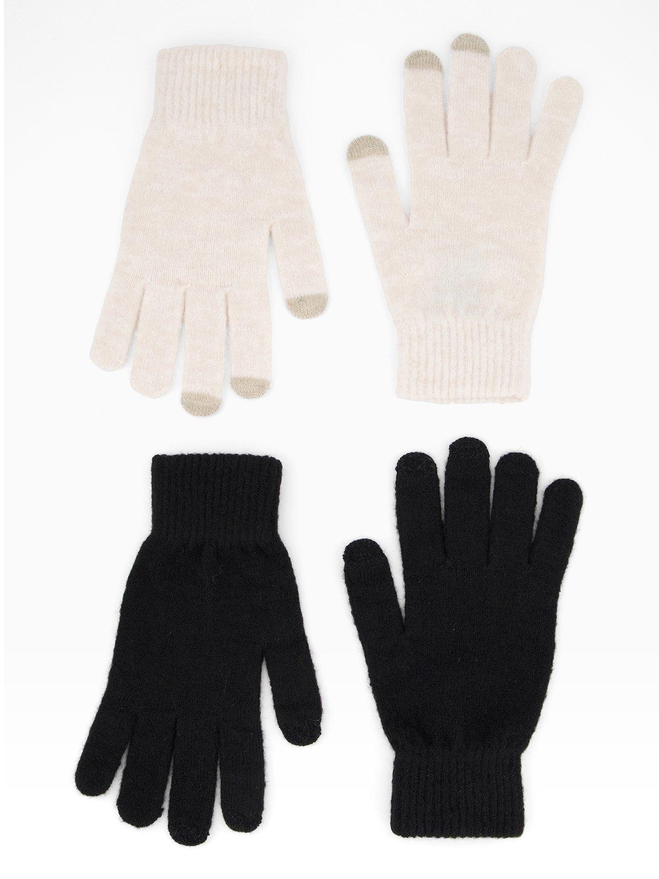 The Very Collection 2 Pack Knitted Touch Screen Gloves - Black/beige