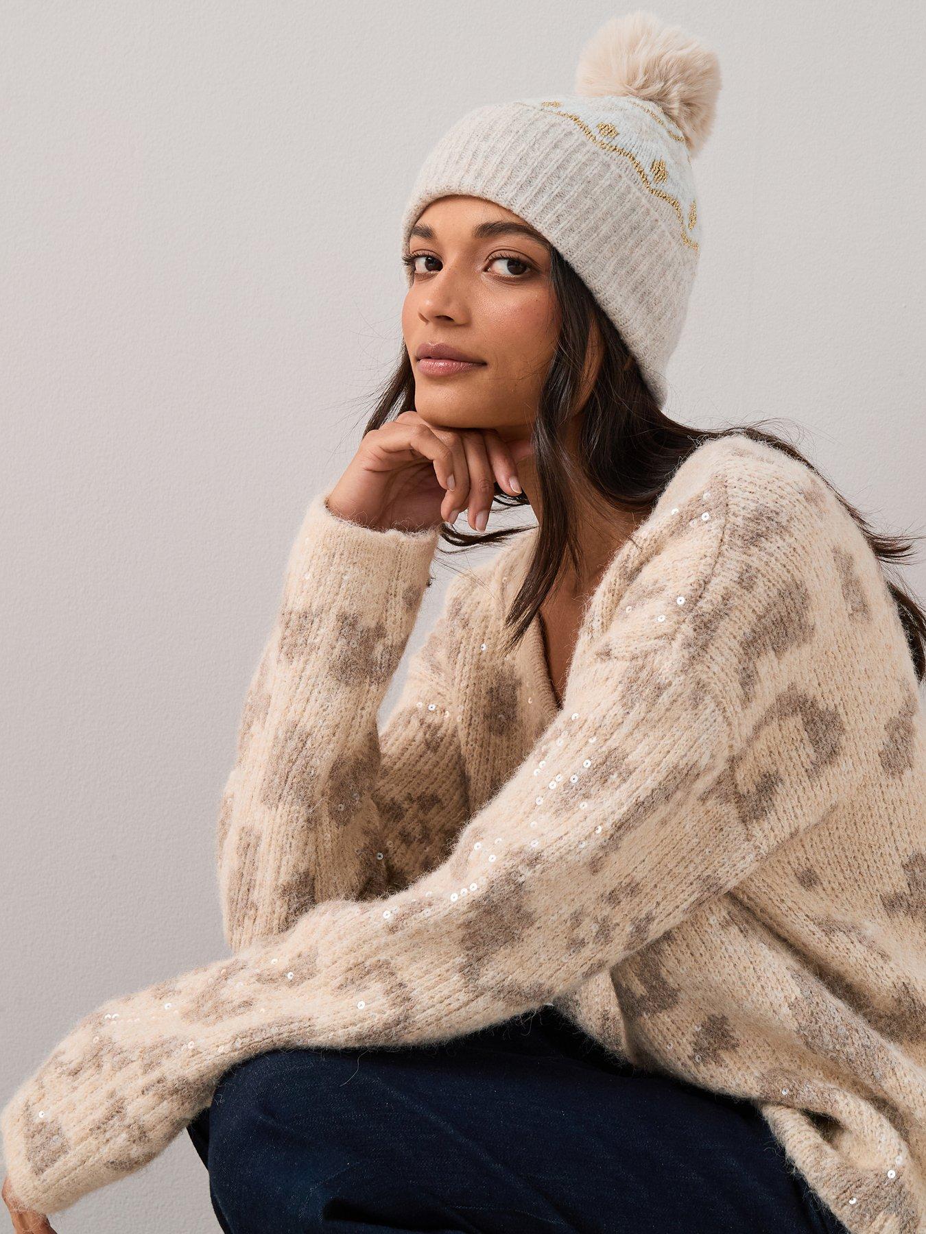 the-very-collection-knitted-fairisle-beanie-with-faux-fur-pom-pom-multi