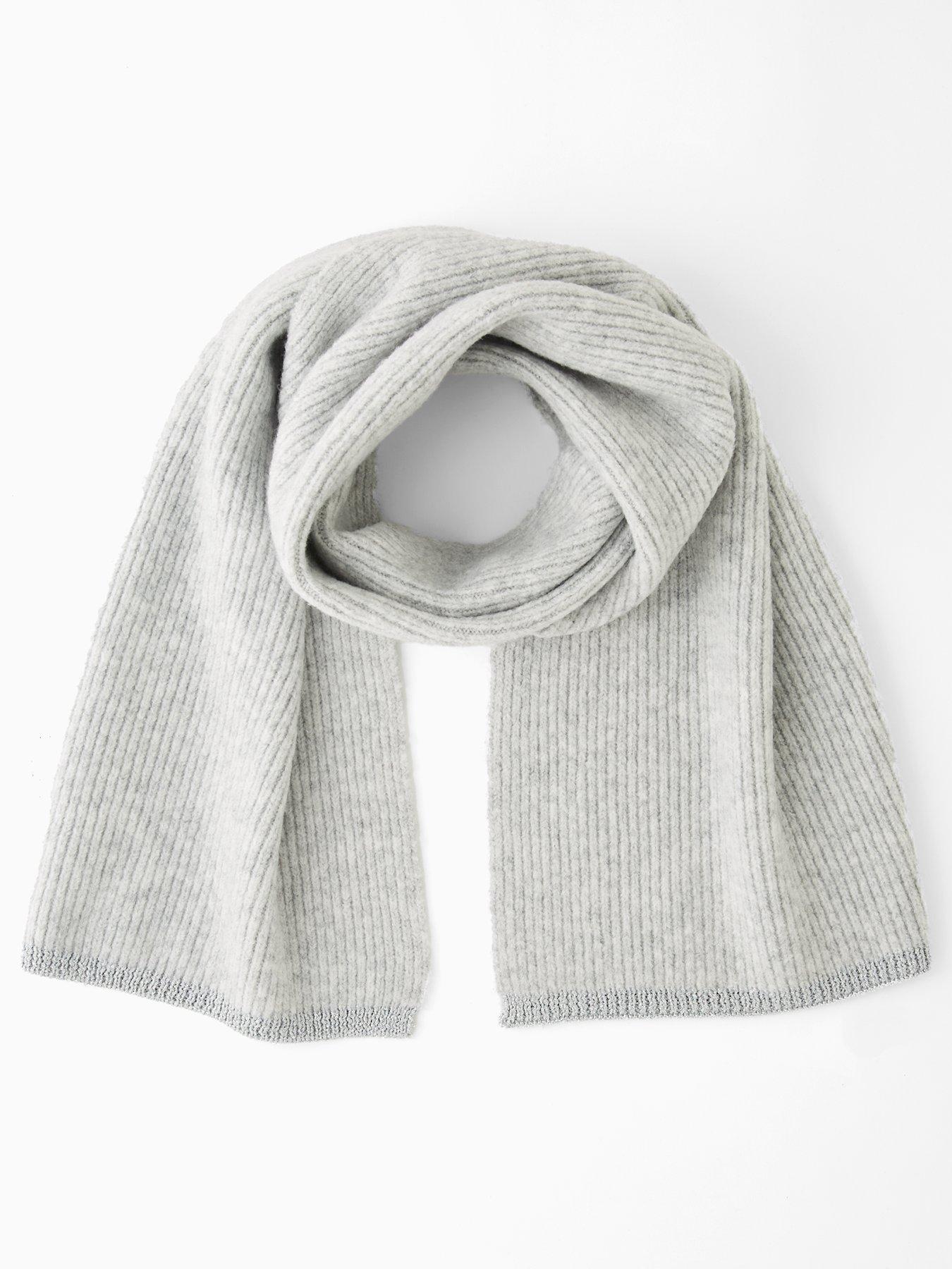 The Very Collection Rib Knitted Scarf With Lurex Tipping - Grey