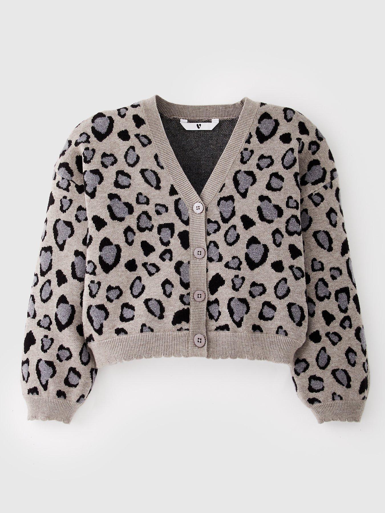 V by Very Girls Leopard Cardigan - Grey