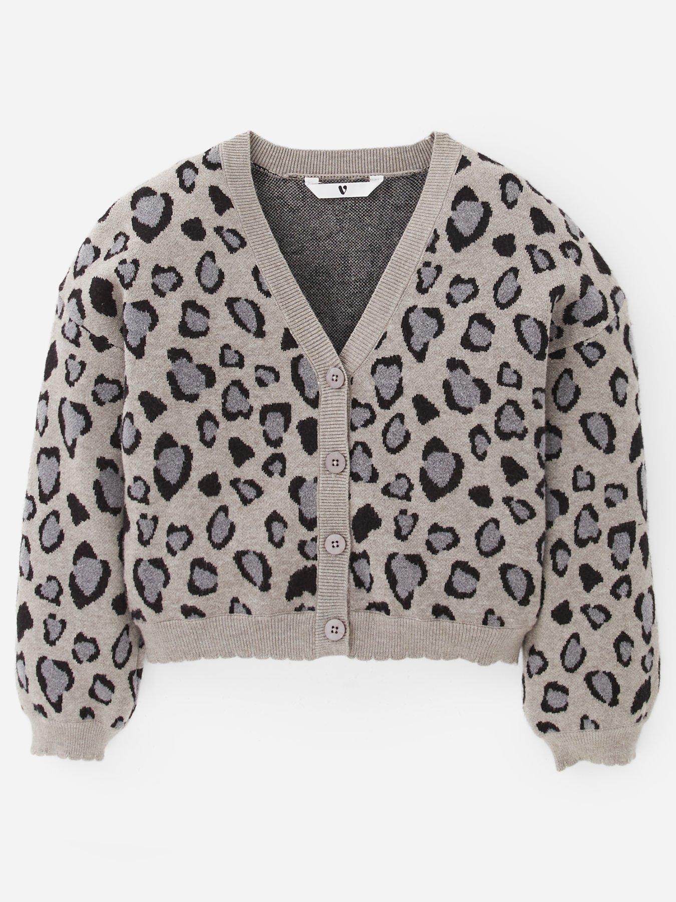 V by Very Girls Leopard Cardigan - Grey