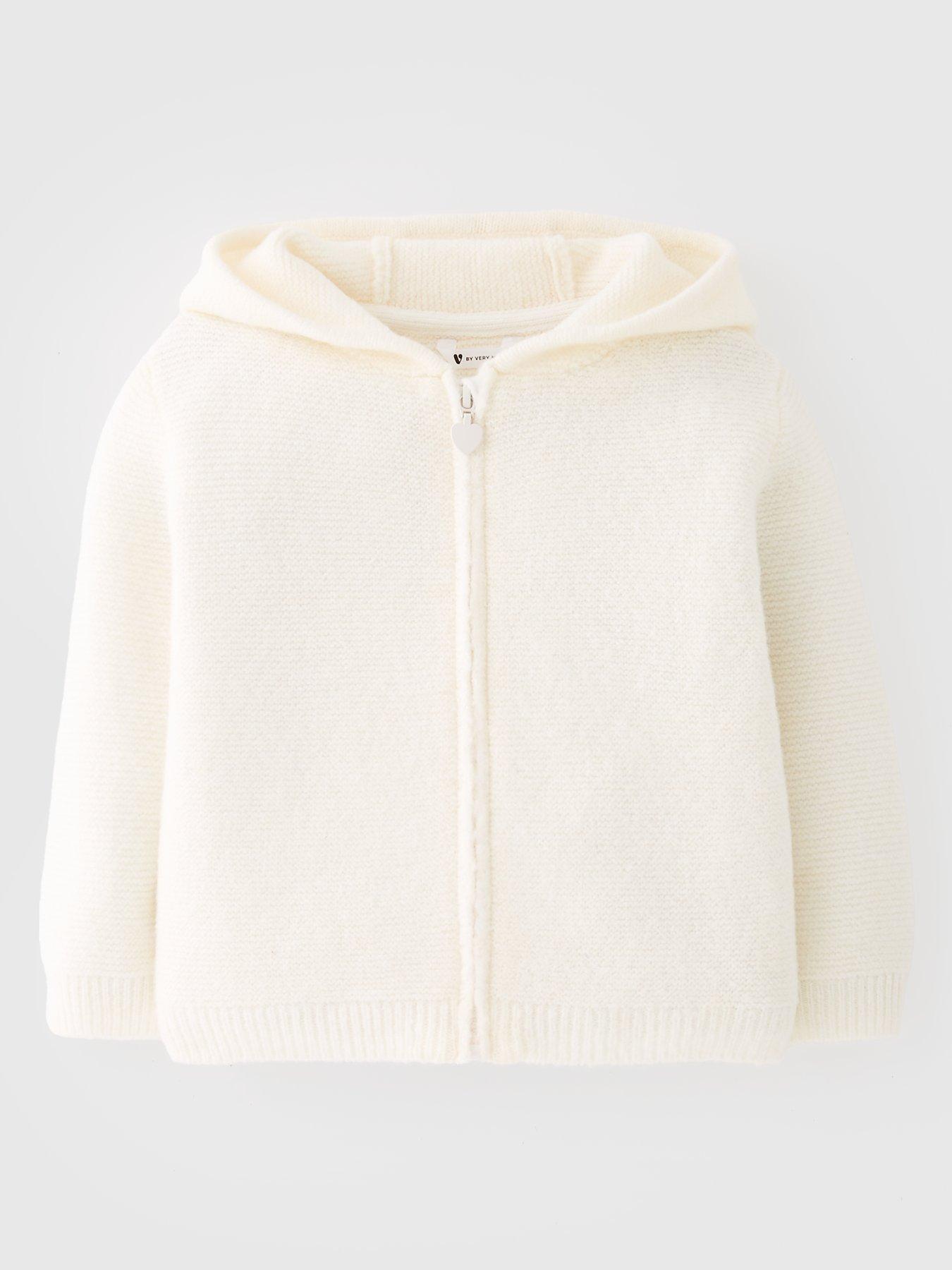 undefined Girls Zip Up Hooded Cardigan - Cream