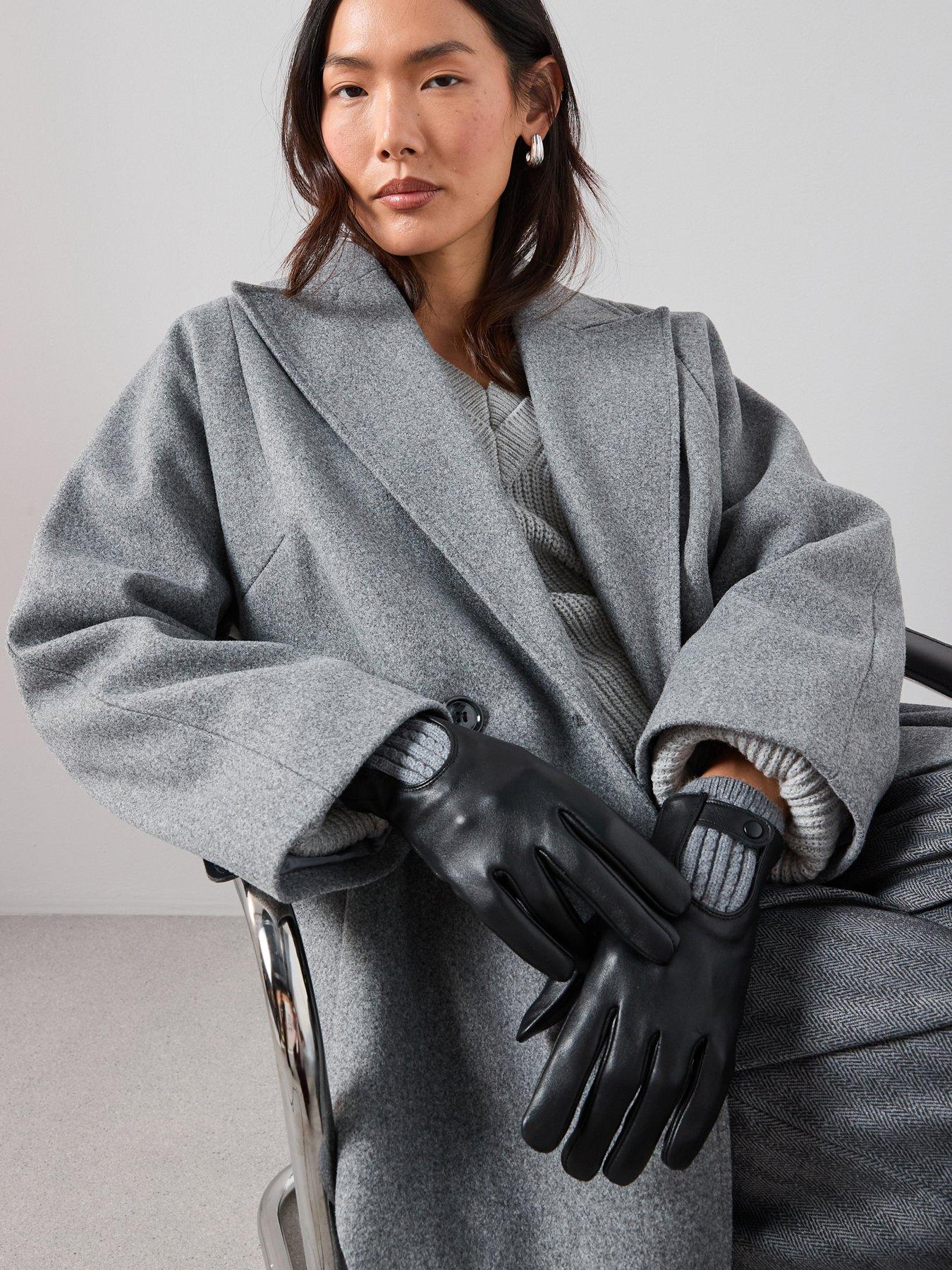 The Very Collection Knitted Insert Leather Gloves - Black