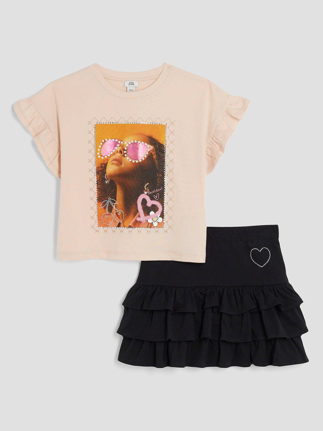 undefined Older Girls T-Shirt And Rara Skirt Set - Black