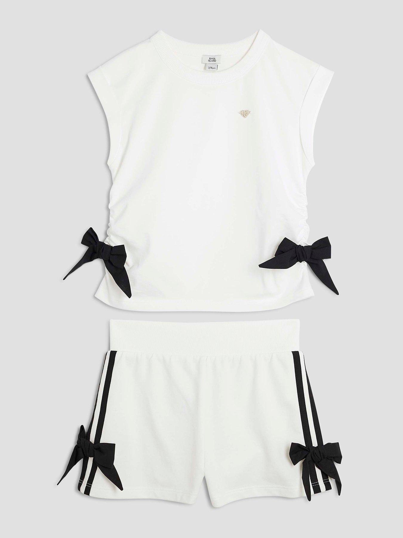 undefined Older Girls Bow Shorts Set - White