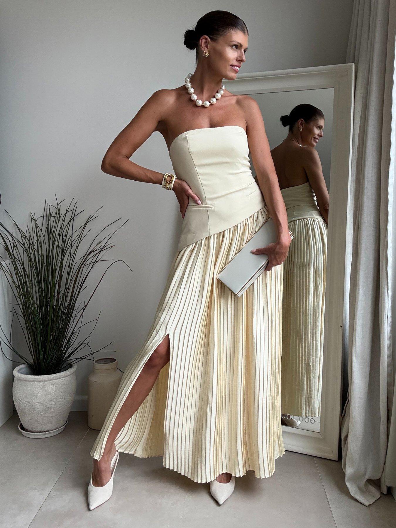 undefined Pleat Bandeau Dress - Yellow