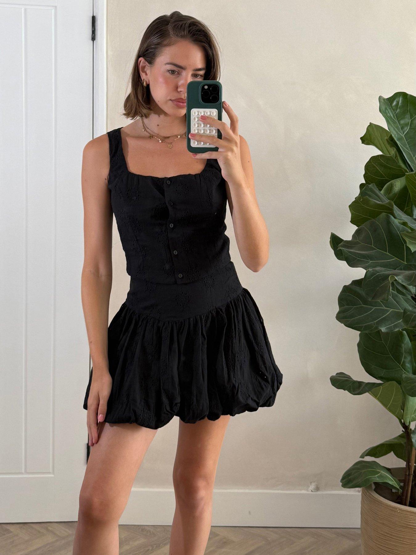undefined Broderie Puff Ball Skirt - Black