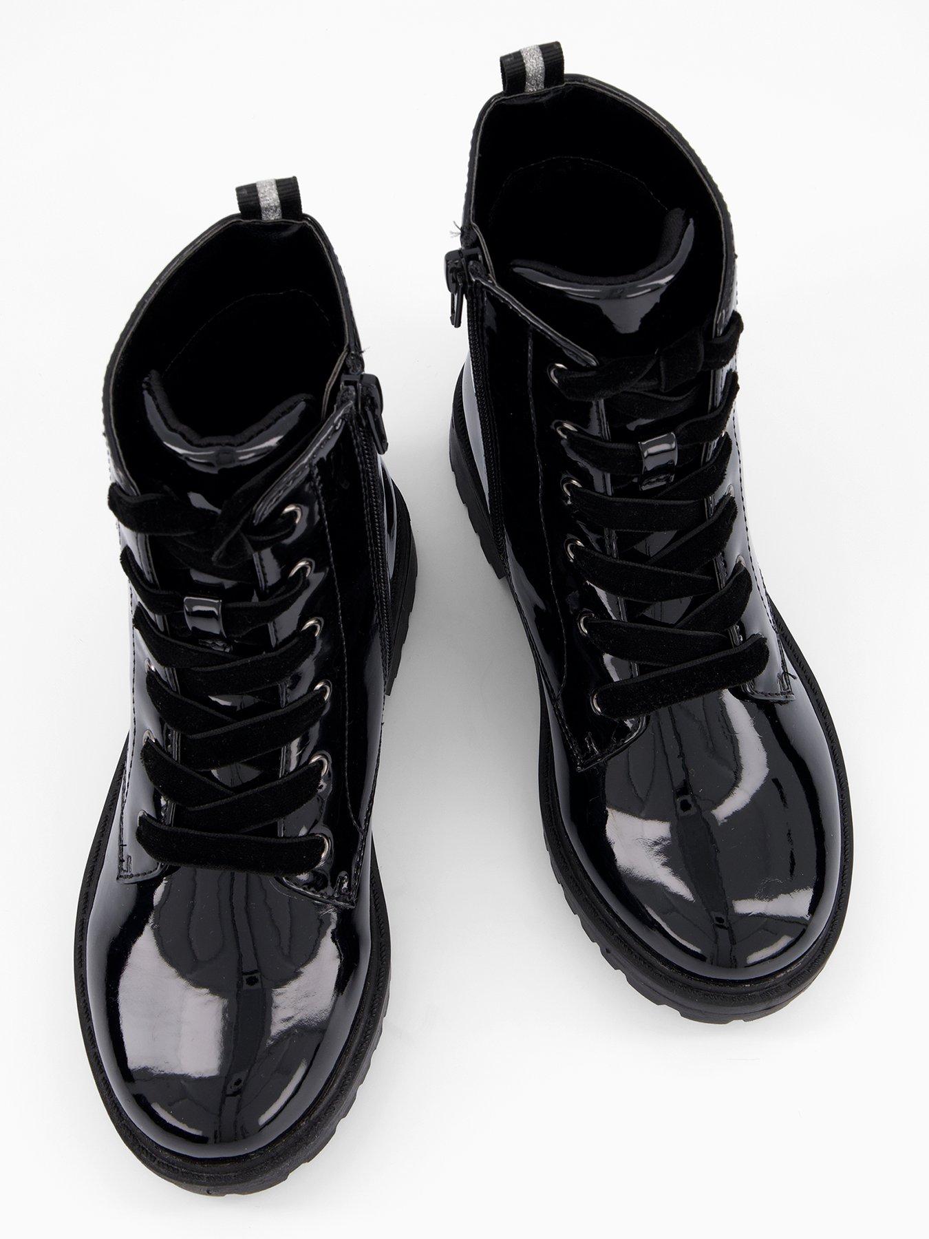 Image 3 of 7 of The Very Collection Girls Glitter Bow Detail Patent Zip Up Boot - Black