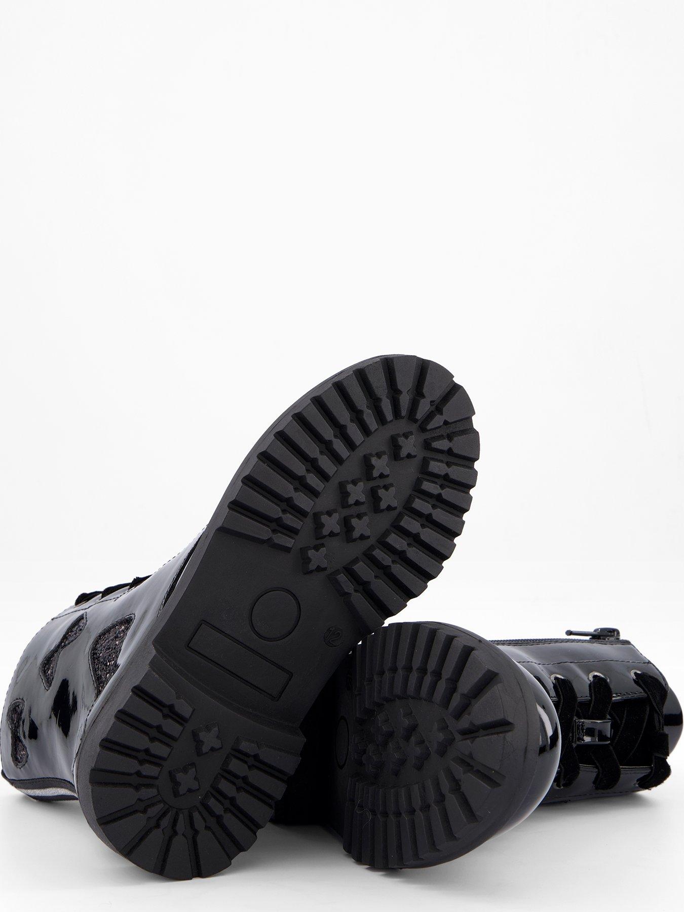 Image 4 of 7 of The Very Collection Girls Glitter Bow Detail Patent Zip Up Boot - Black