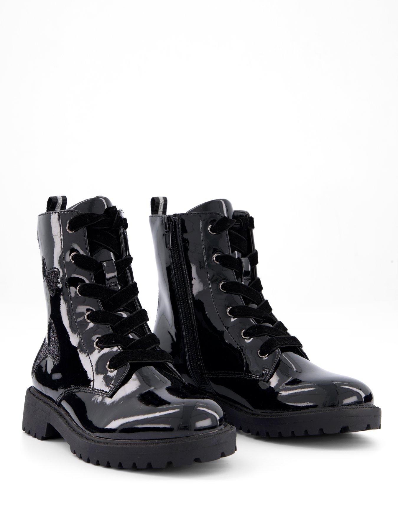 Image 6 of 7 of The Very Collection Girls Glitter Bow Detail Patent Zip Up Boot - Black
