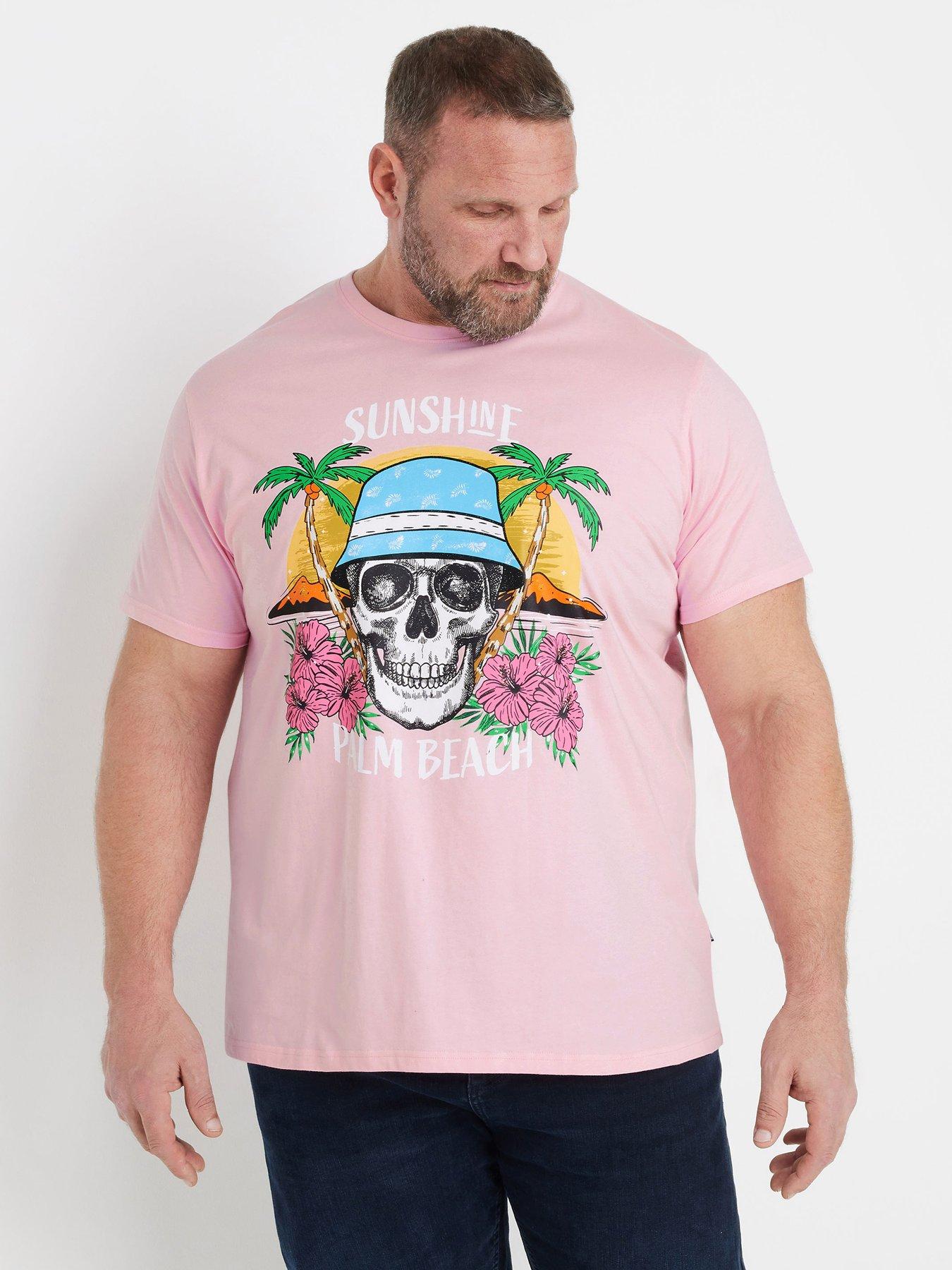 BadRhino Sunshine Palm Beach T-Shirt, Pink, Size 1Xl, Men