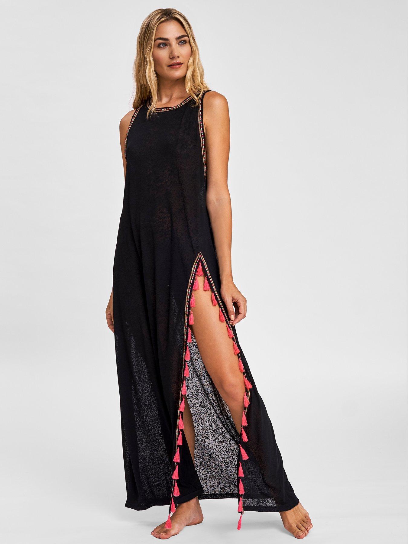 undefined Pitusa Tassel Slit Dress - Black