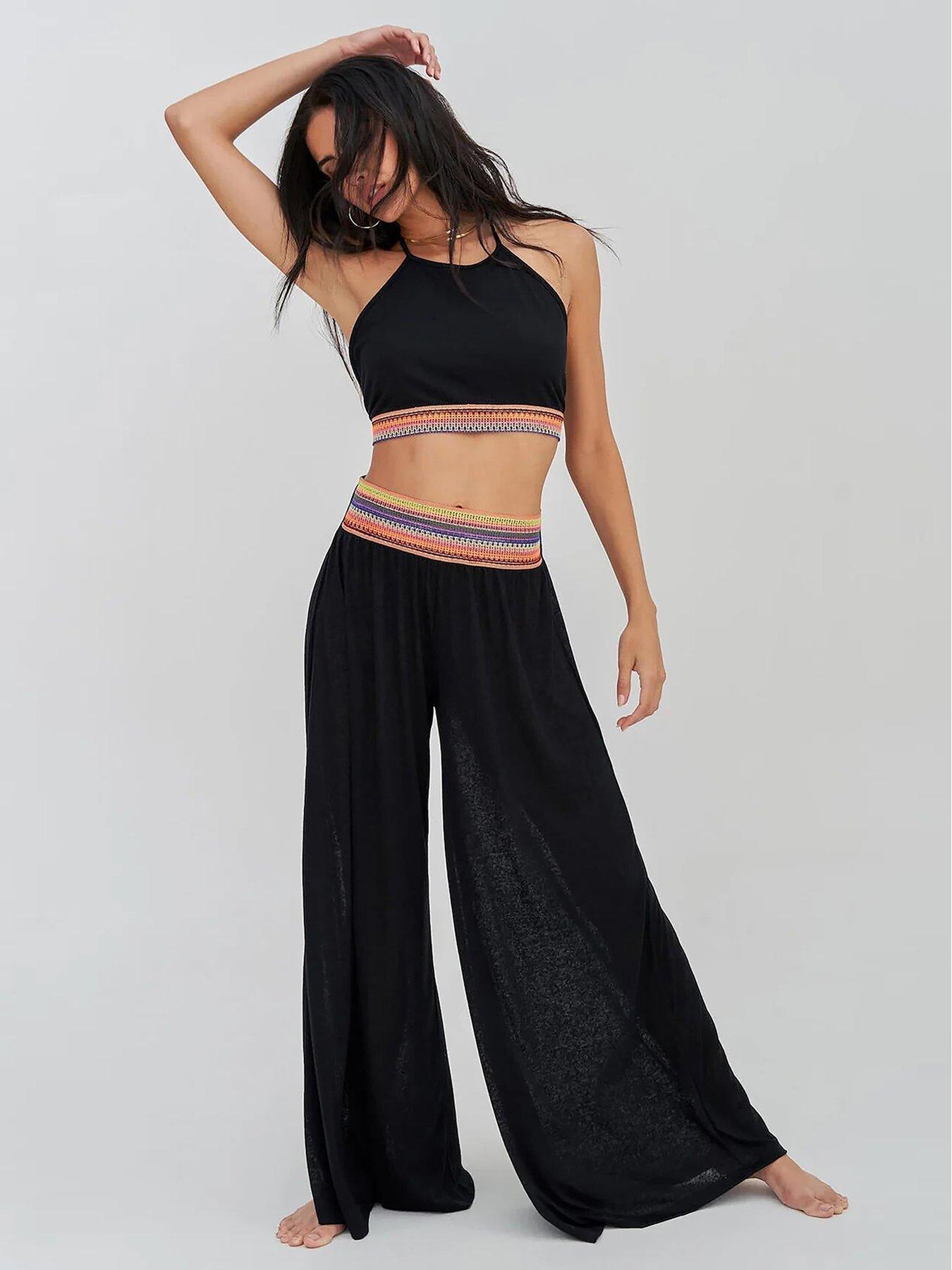 PITUSA Halter Top  &  Wide Leg Pants Set - Black