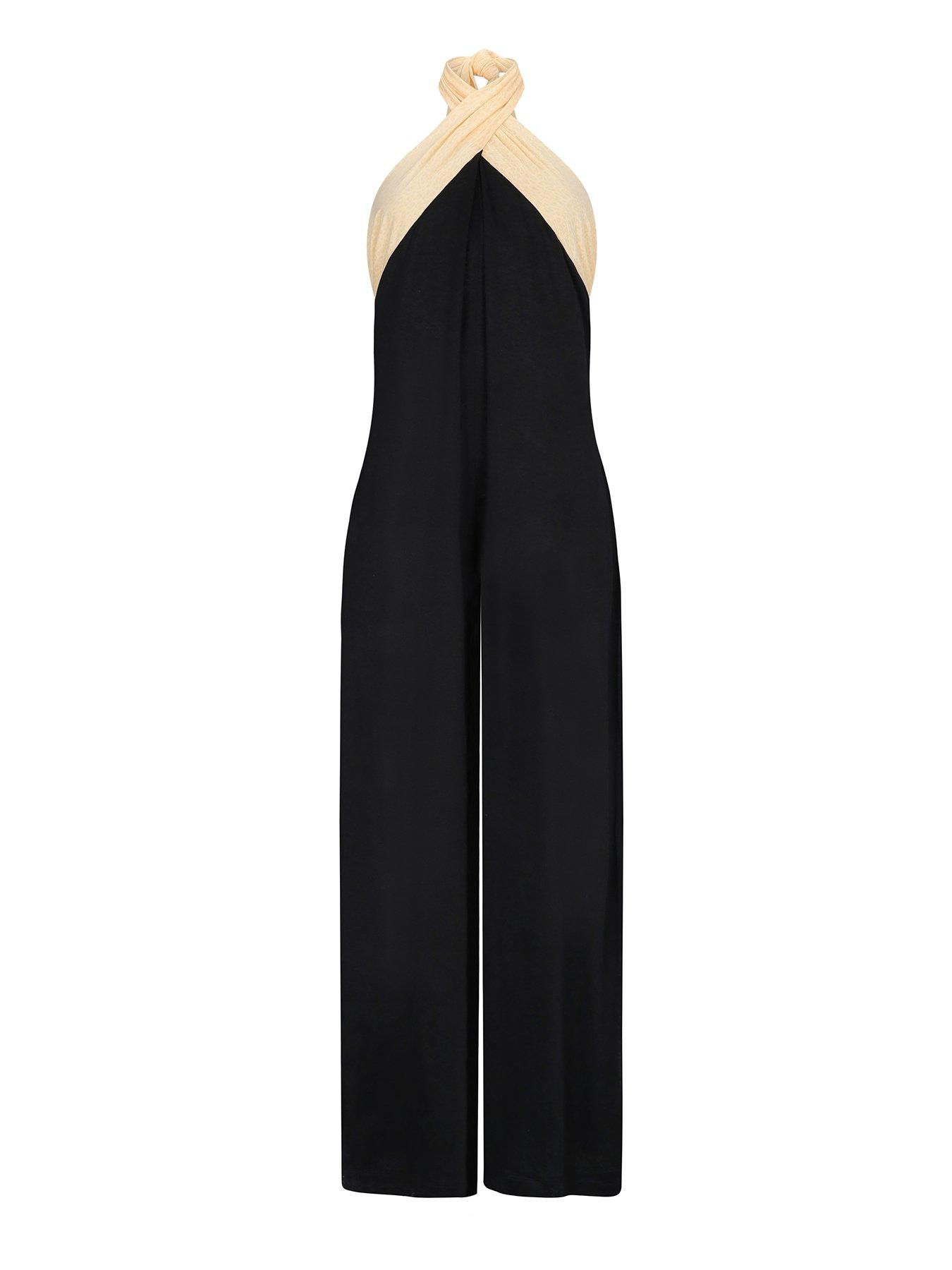 undefined Pitusa Colourblock Halter Jumpsuit - Black