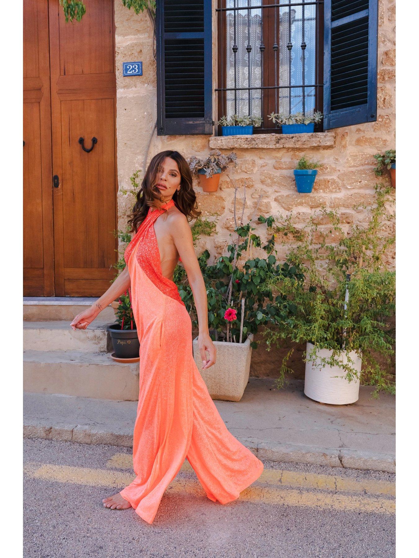 Image 2 of 2 of Pitusa Colourblock Halter Jumpsuit - Watermelon
