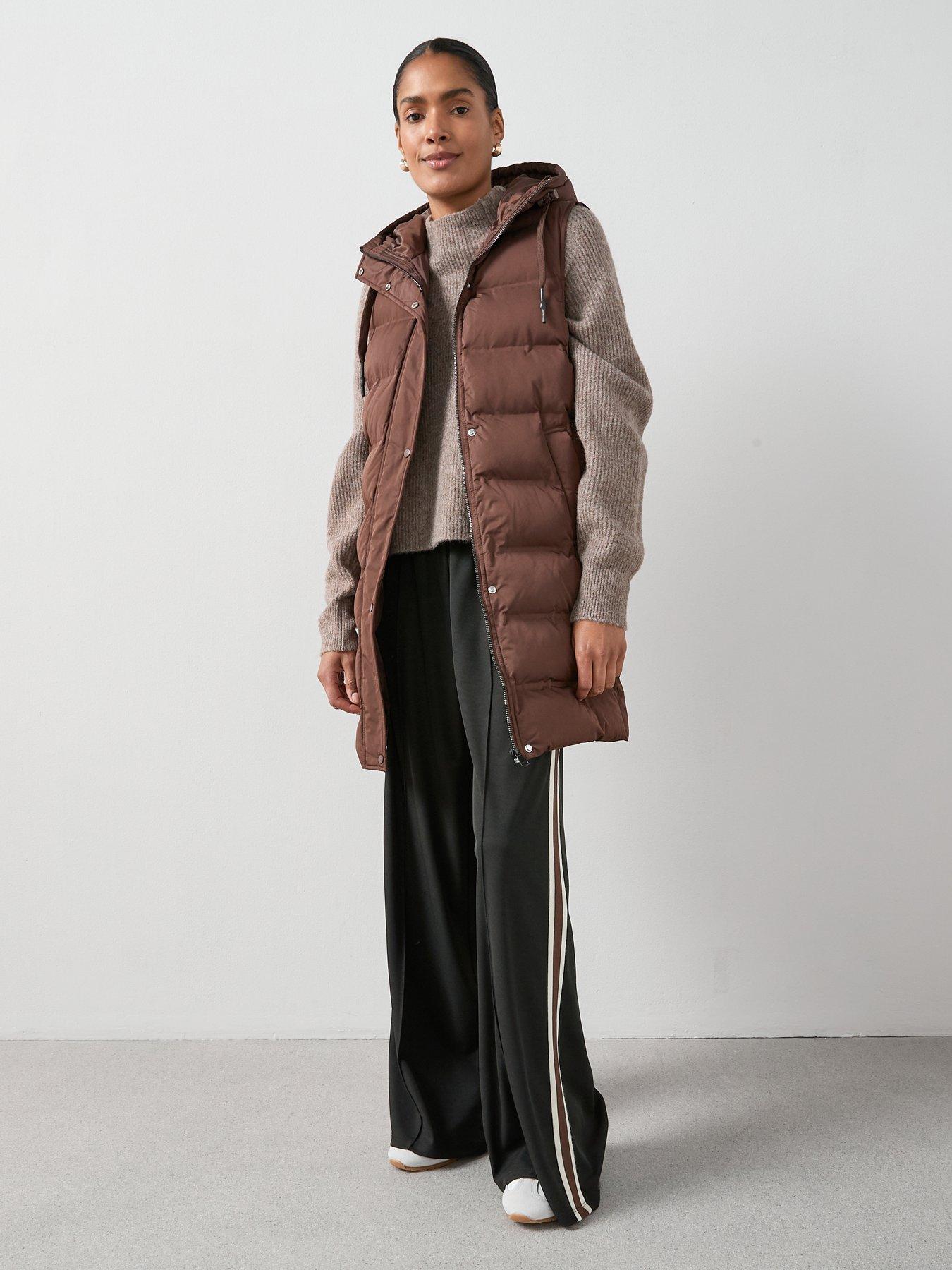 The Very Collection: Longline Hooded Gilet - Chocolate Brown