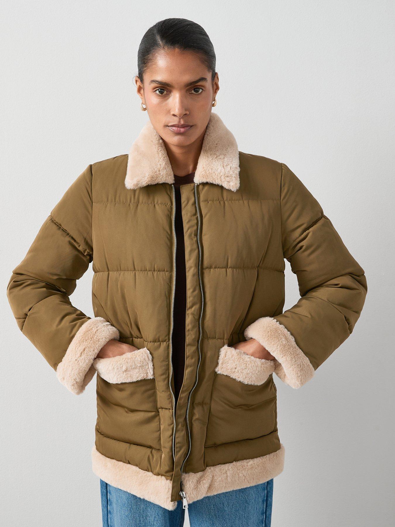 The Very Collection Padded Coat With Contrast Trim - Khaki