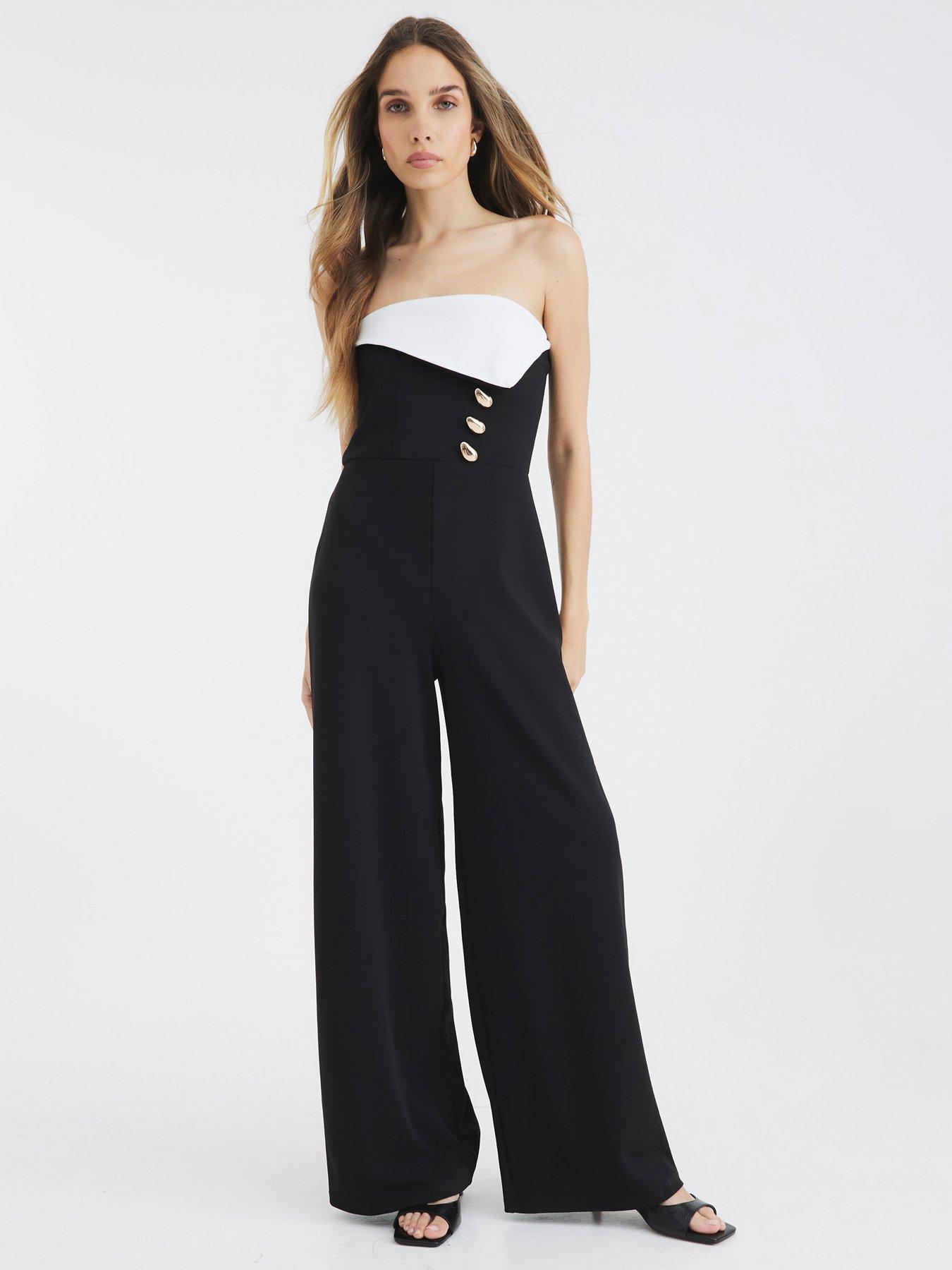 River Island Bandeau Trim Jumpsuit - Black