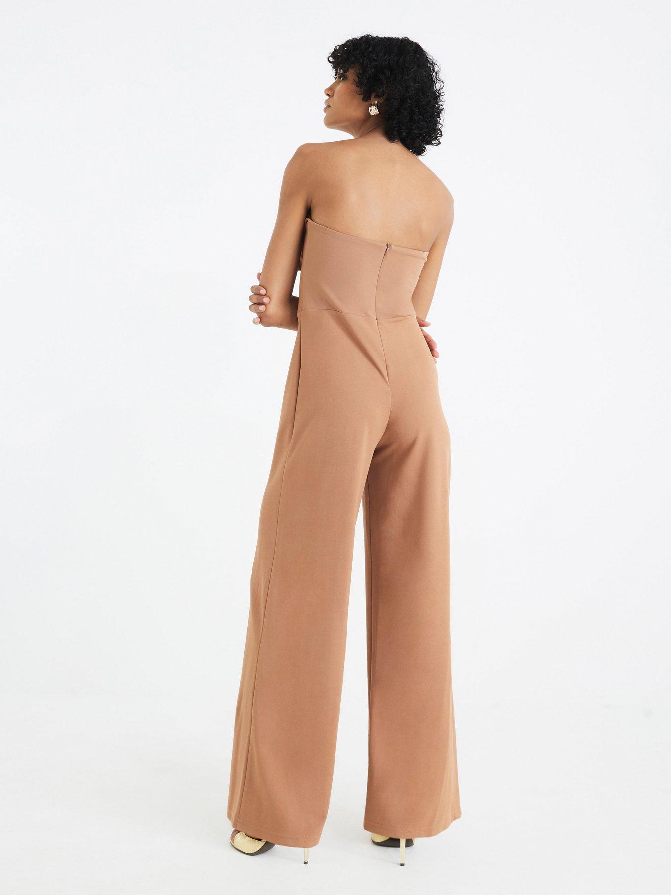 Image 2 of 4 of River Island Bandeau Trim Jumpsuit - Beige