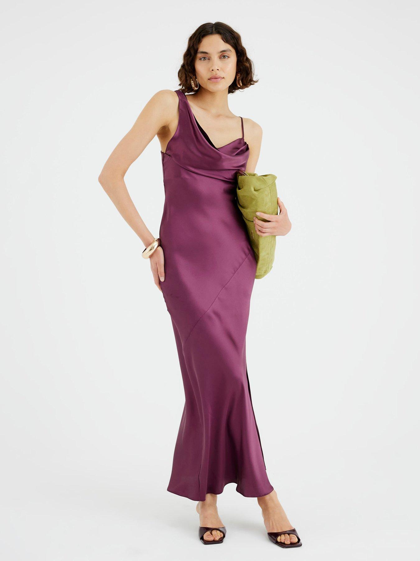 One Shoulder Cowl Maxi Slip Dress - Purple - PURPLE - 12