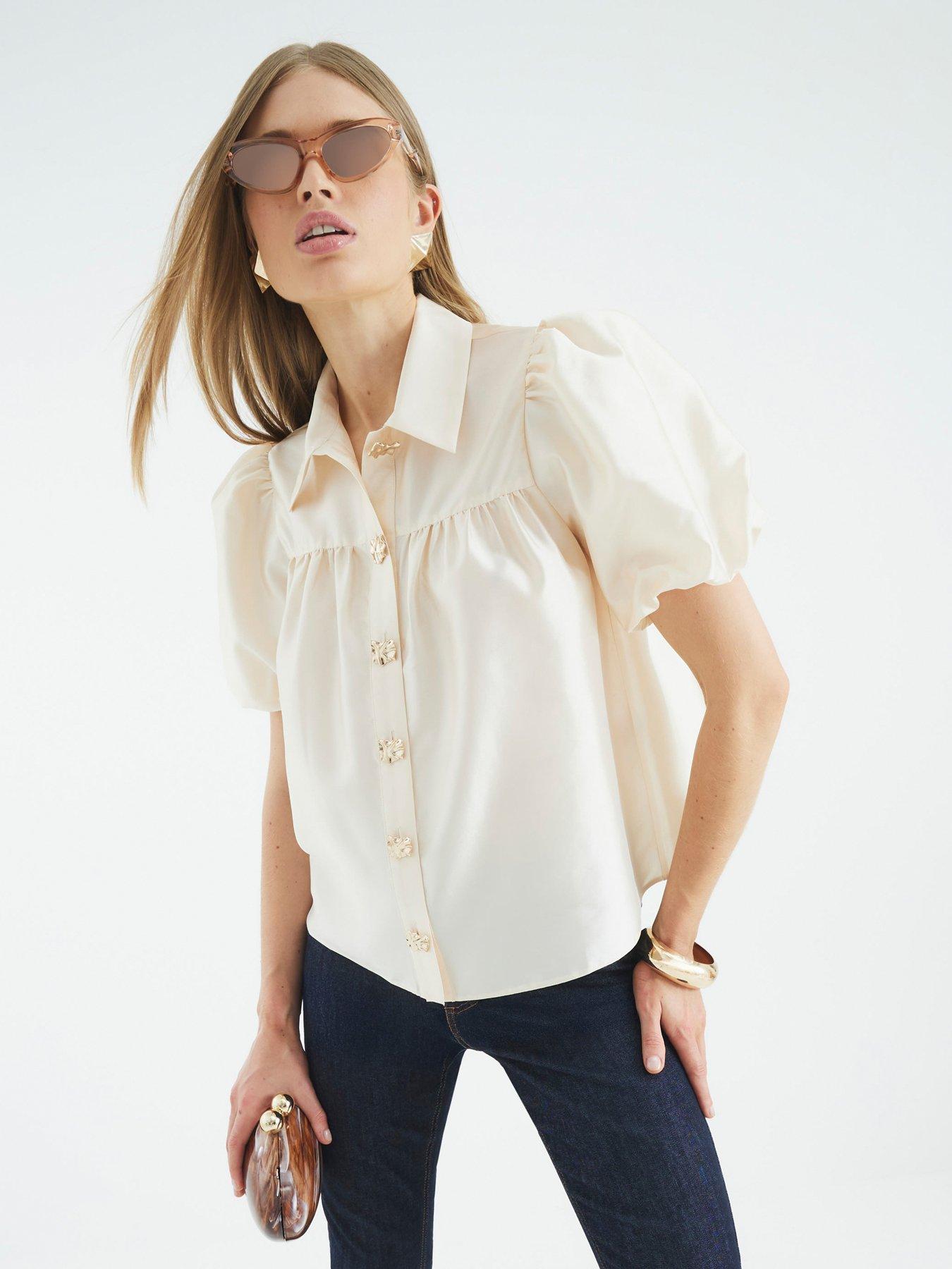 River Island Button Detail Short Sleeve Shirt - Cream
