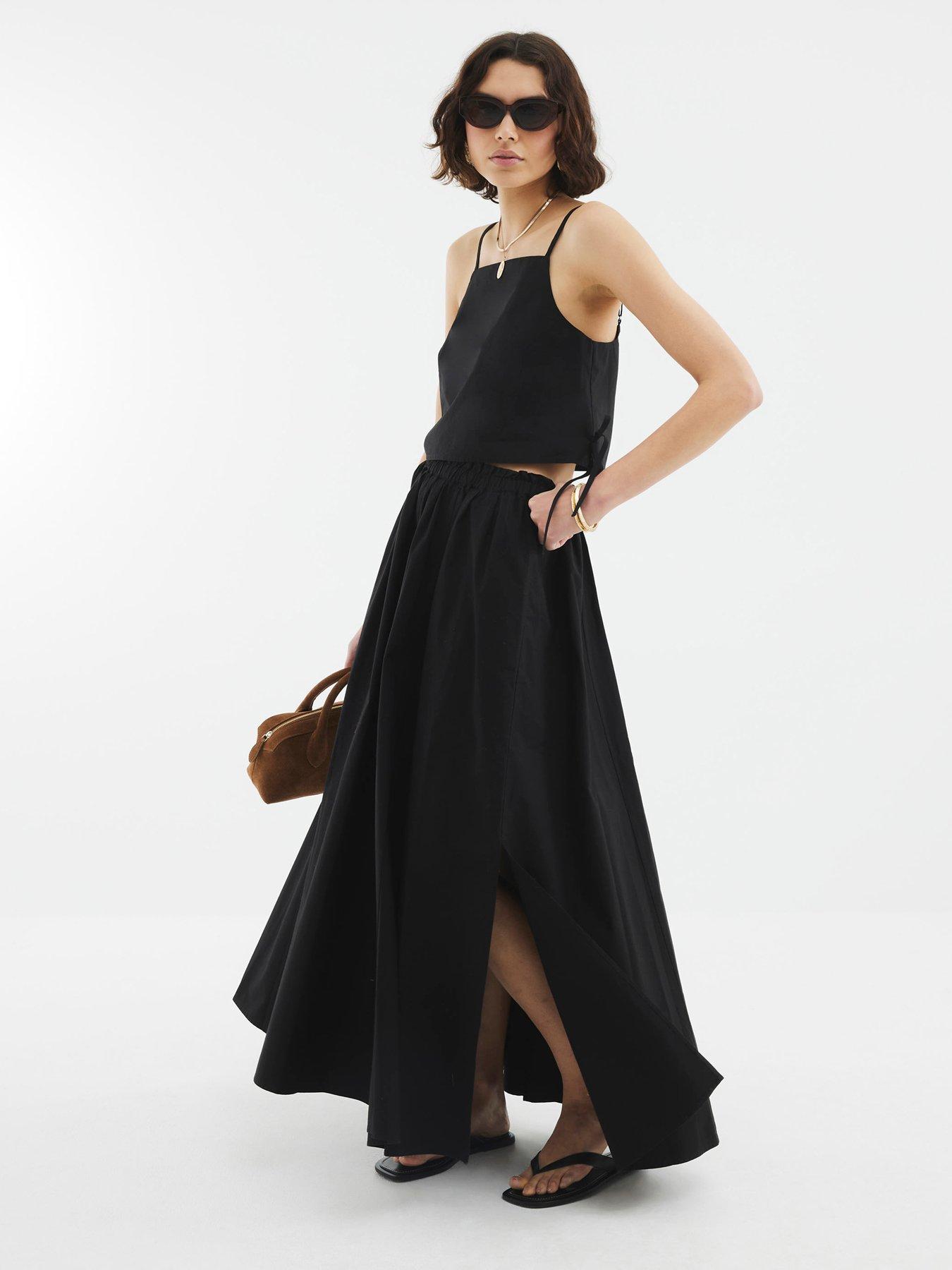 River Island Poplin Maxi Skirt - Black