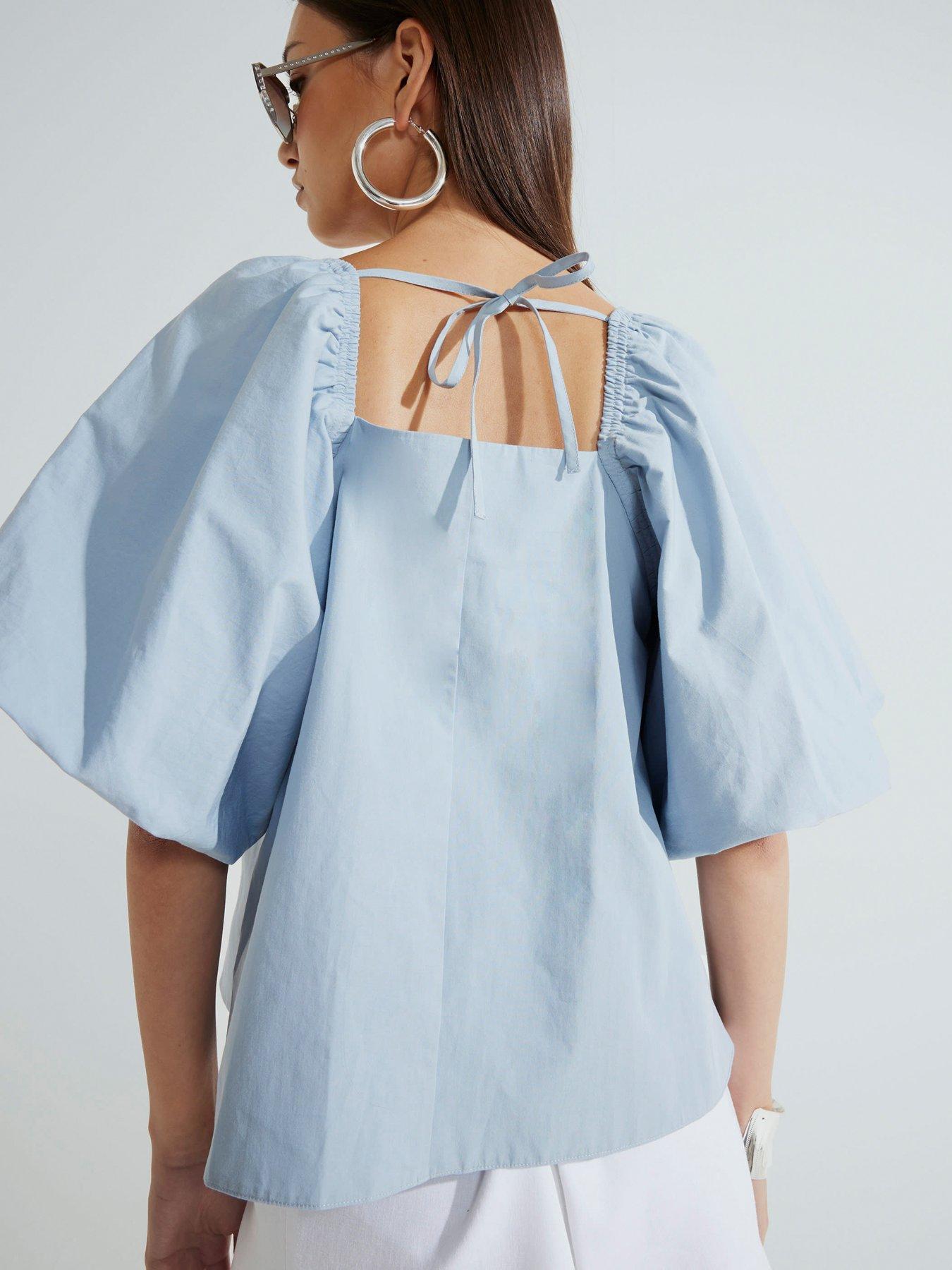 Image 2 of 4 of River Island Puff Sleeve Detail Top - Blue