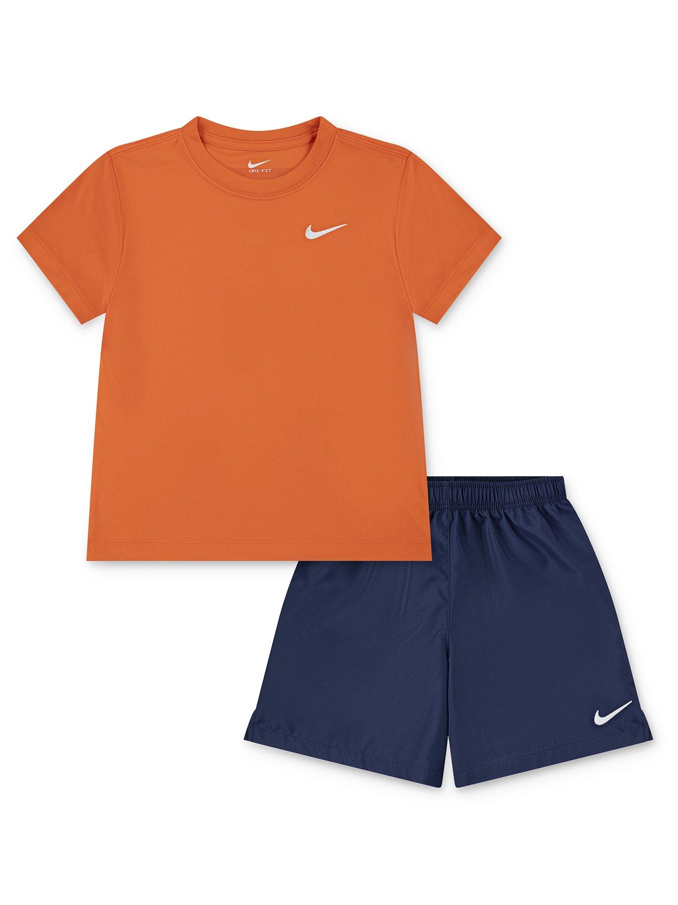 Nike Kids Boys Dri-Fit Shorts And T-Shirt Set Orange/Blue Very