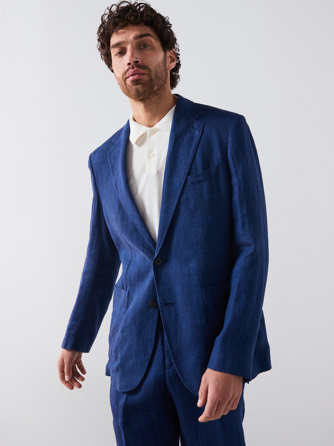 undefined Salerno Smart Slim Fit Linen Suit Jacket - Blue