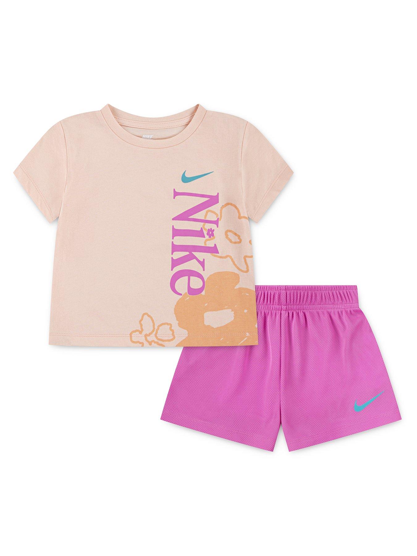 Nike Kids Girls Wild Flower Shorts And T-Shirt Set - Pink