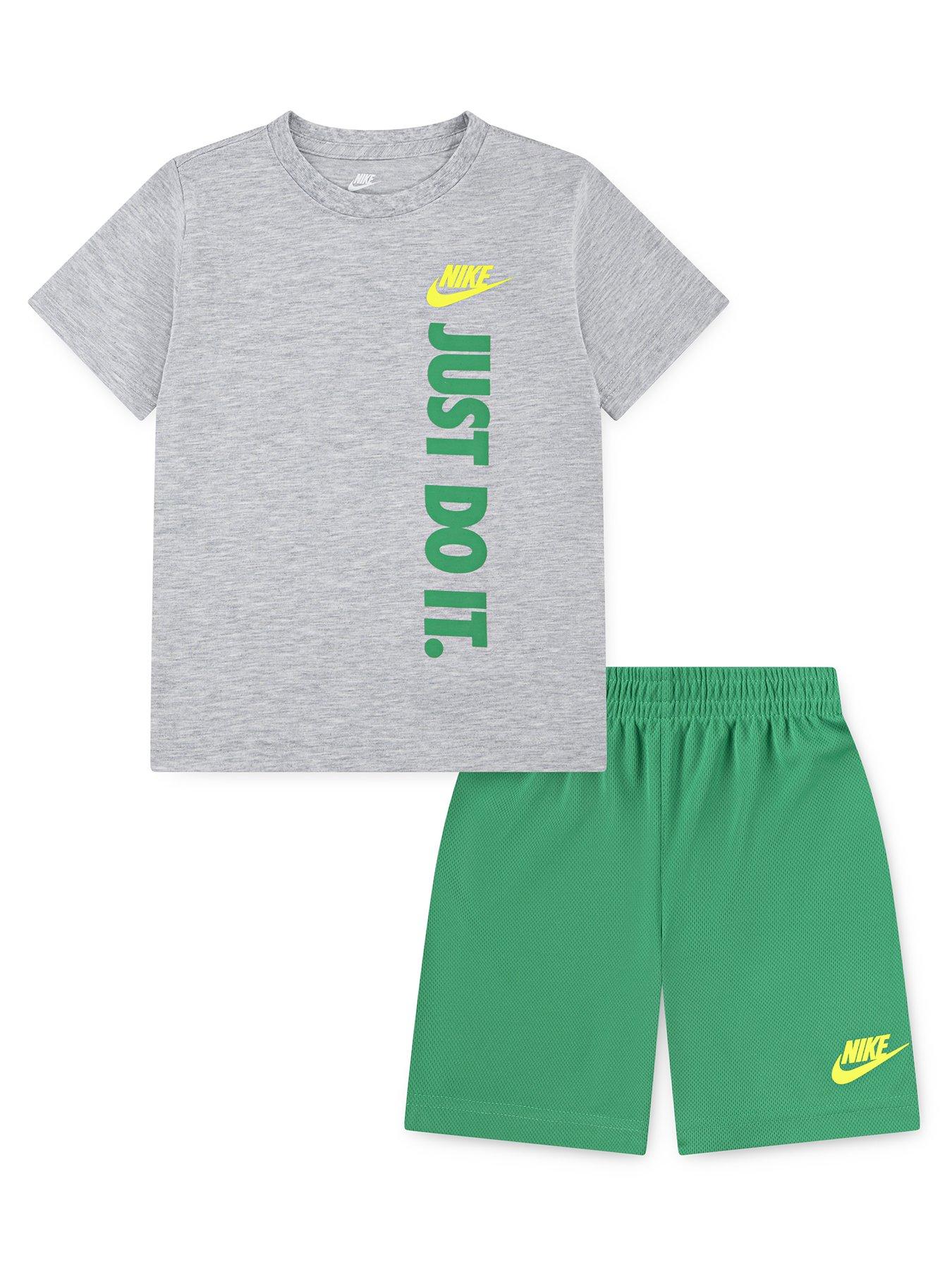 undefined Kids Boys Just Do It Shorts And T-Shirt Set - Grey/Green