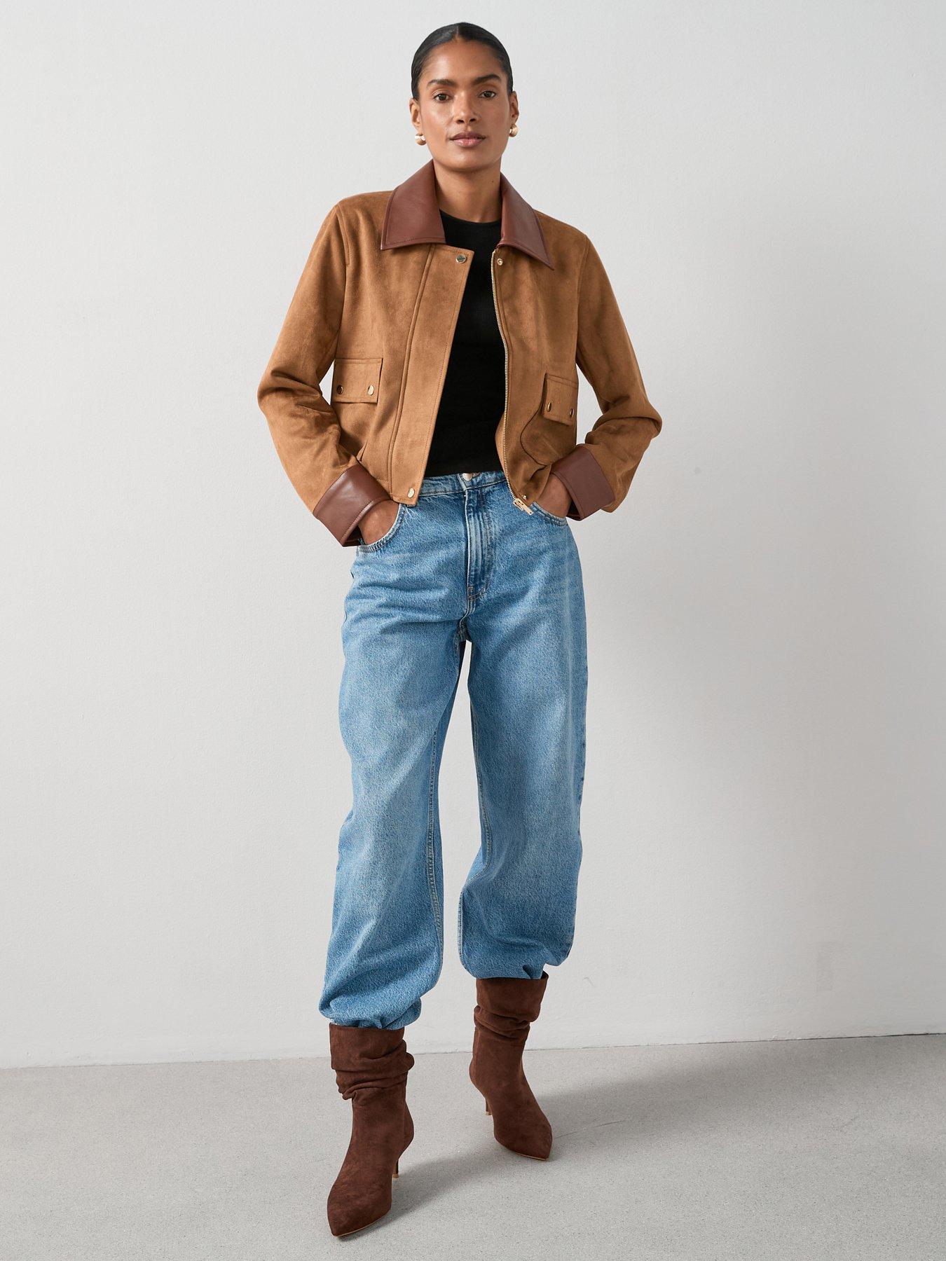 Image 1 of 7 of The Very Collection Faux Suede Barn Jacket - Brown