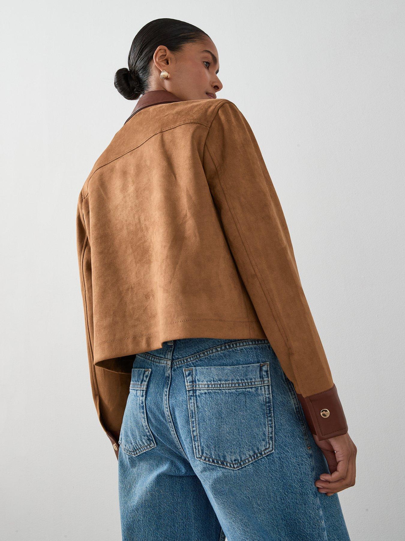 Image 2 of 7 of The Very Collection Faux Suede Barn Jacket - Brown