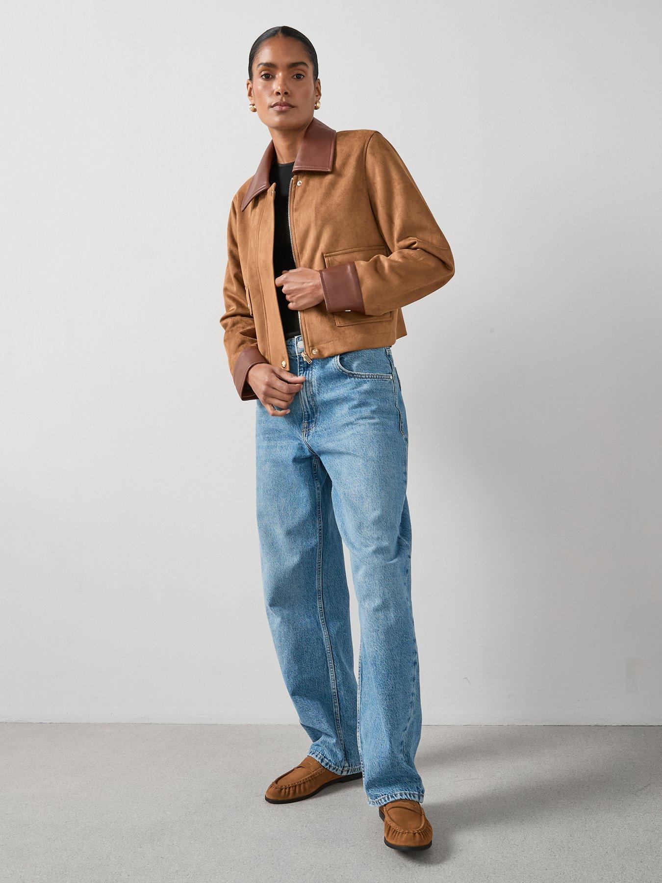 Image 3 of 7 of The Very Collection Faux Suede Barn Jacket - Brown