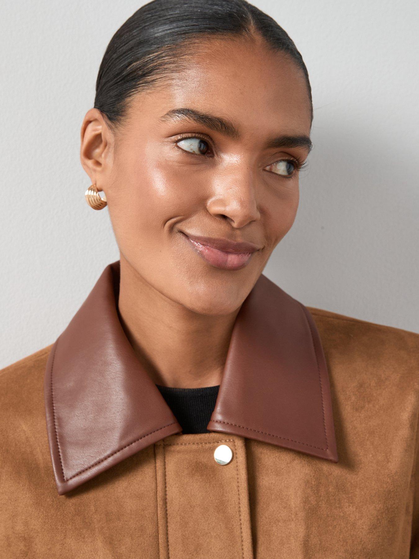 Image 4 of 7 of The Very Collection Faux Suede Barn Jacket - Brown