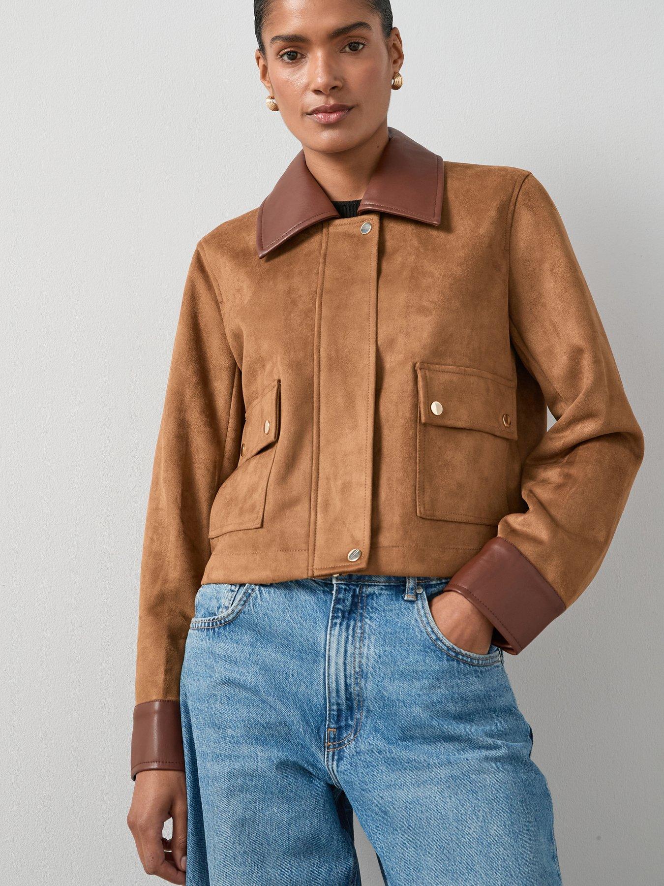 Image 6 of 7 of The Very Collection Faux Suede Barn Jacket - Brown