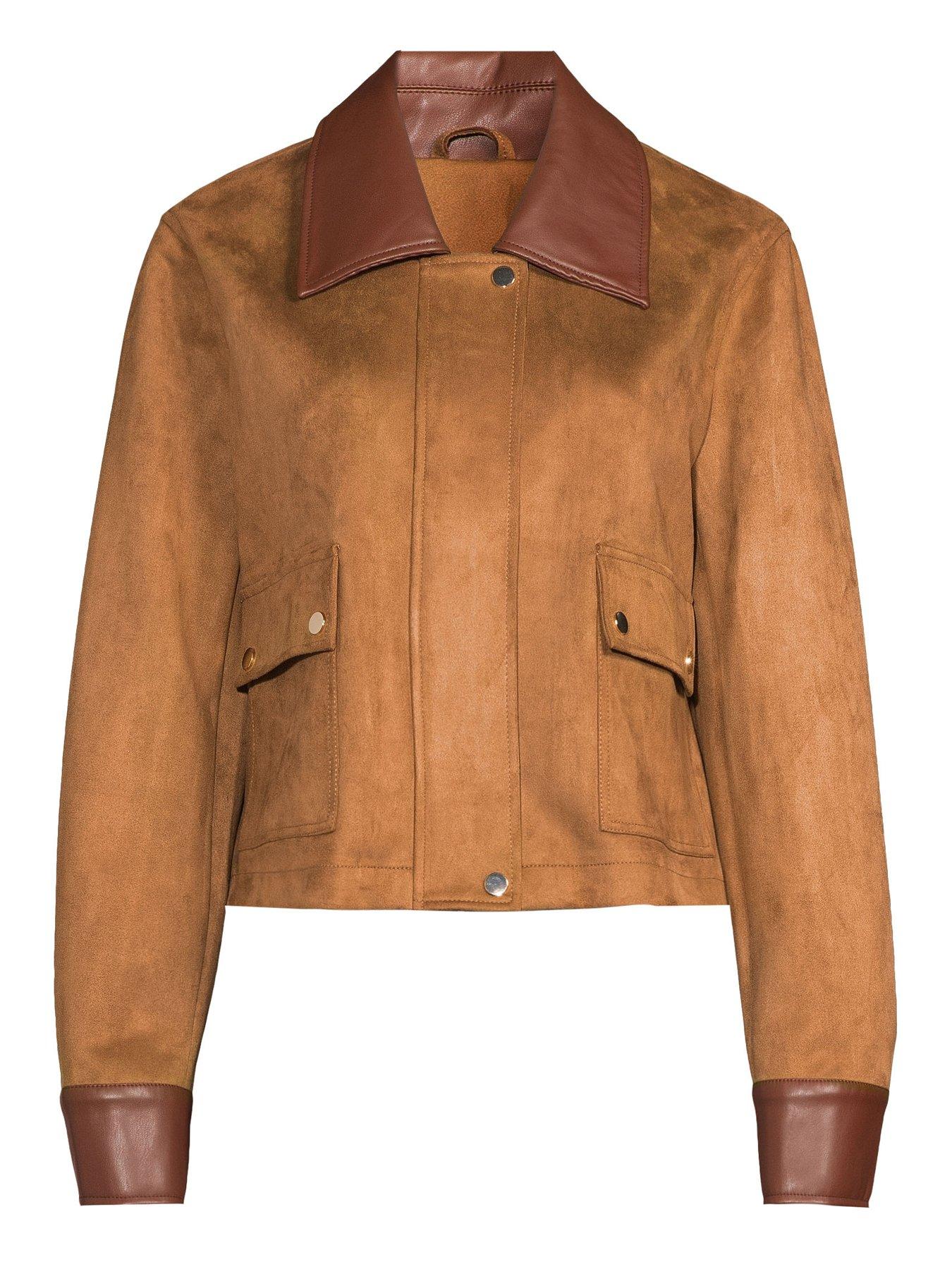 Image 7 of 7 of The Very Collection Faux Suede Barn Jacket - Brown